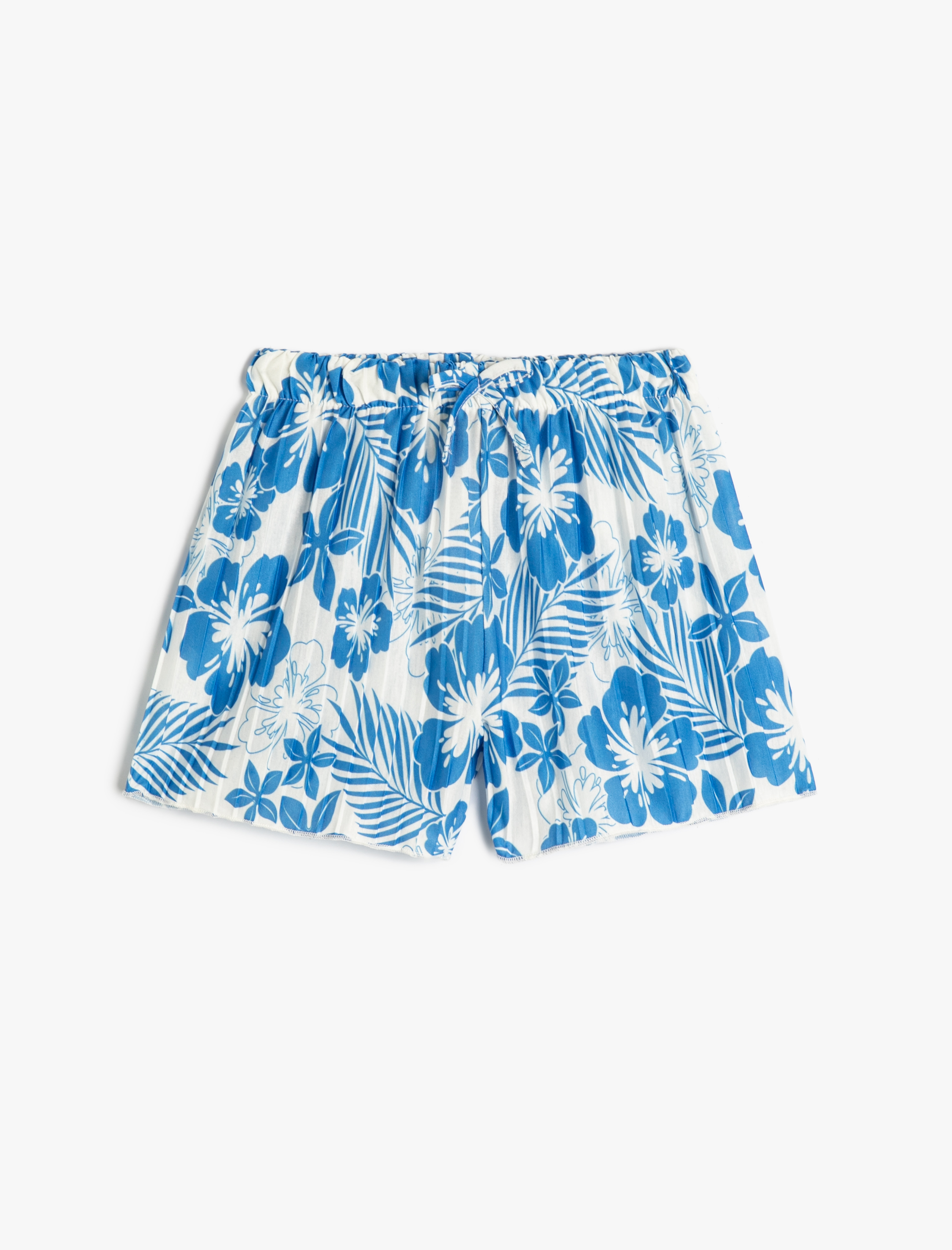  Kız Çocuk Piliseli Çiçekli Şort Beli Bağlamalı