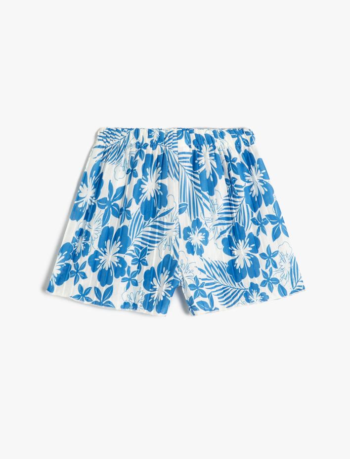 Kız Çocuk Piliseli Çiçekli Şort Beli Bağlamalı