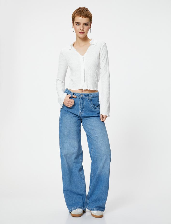  Uzun Çan Kol Gömlek Dokulu Slim Fit Bürümcük