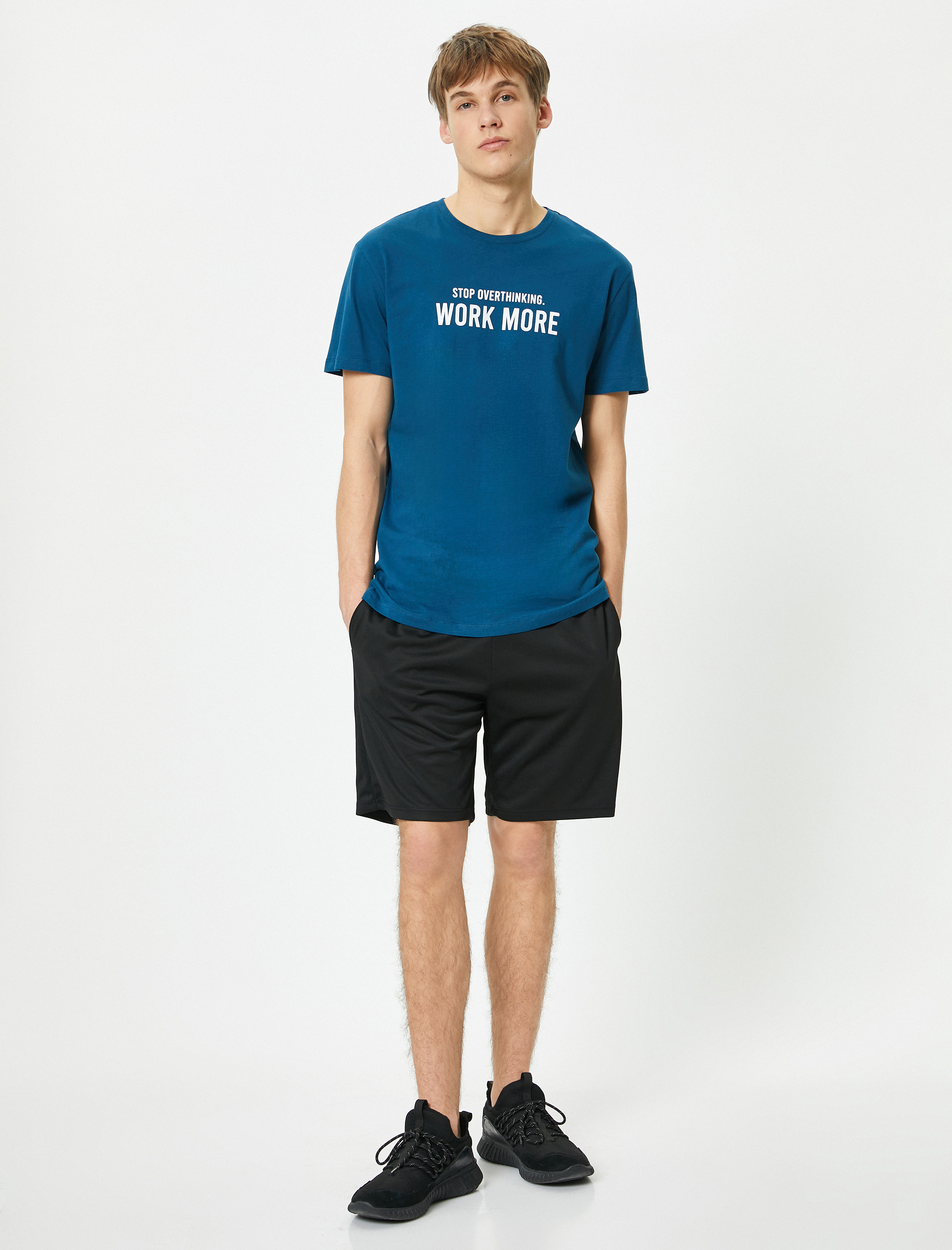   Spor Tişört Slogan Baskılı Bisiklet Yaka Kısa Kollu