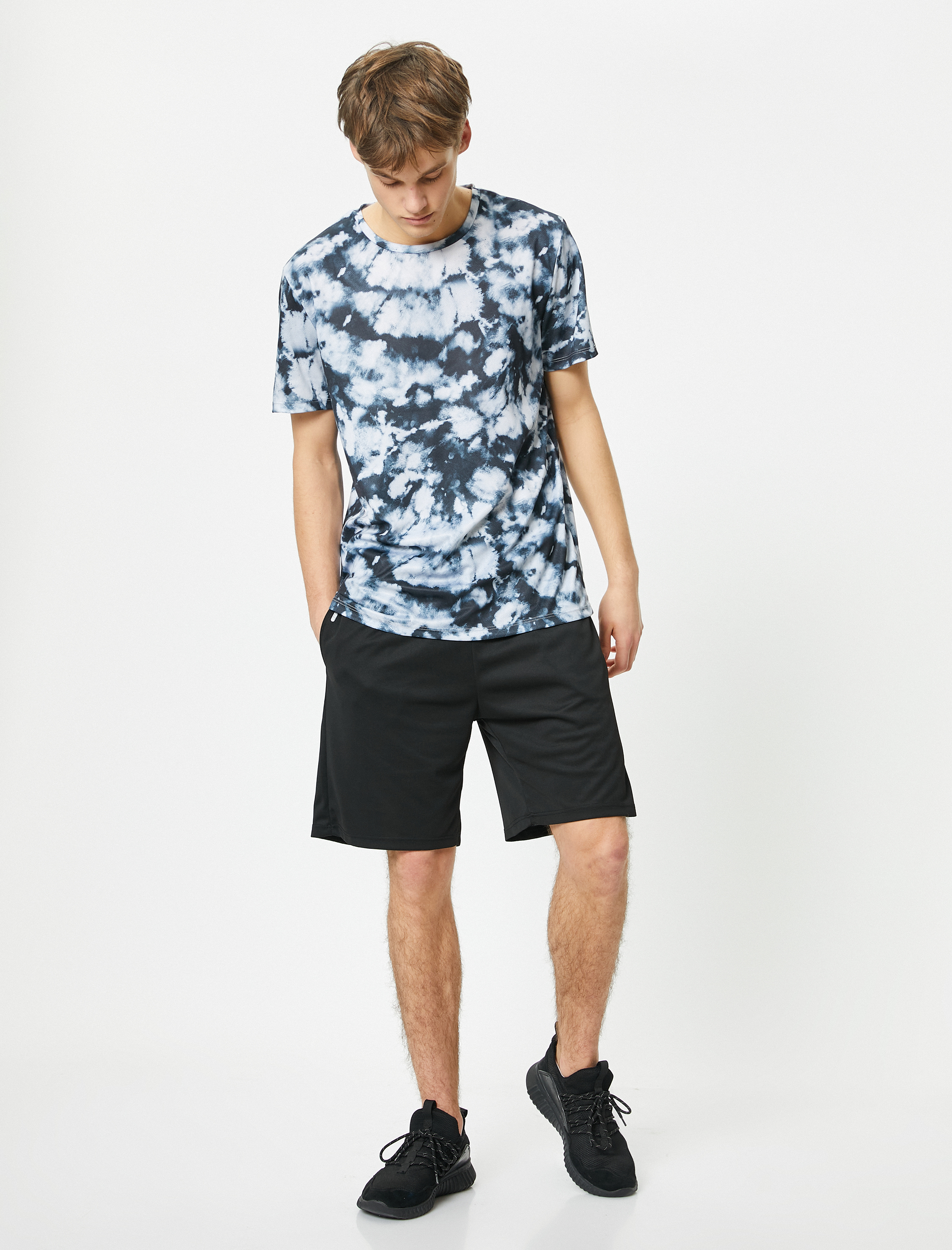   Spor Tişört Soyut Baskılı Bisiklet Yaka Kısa Kollu