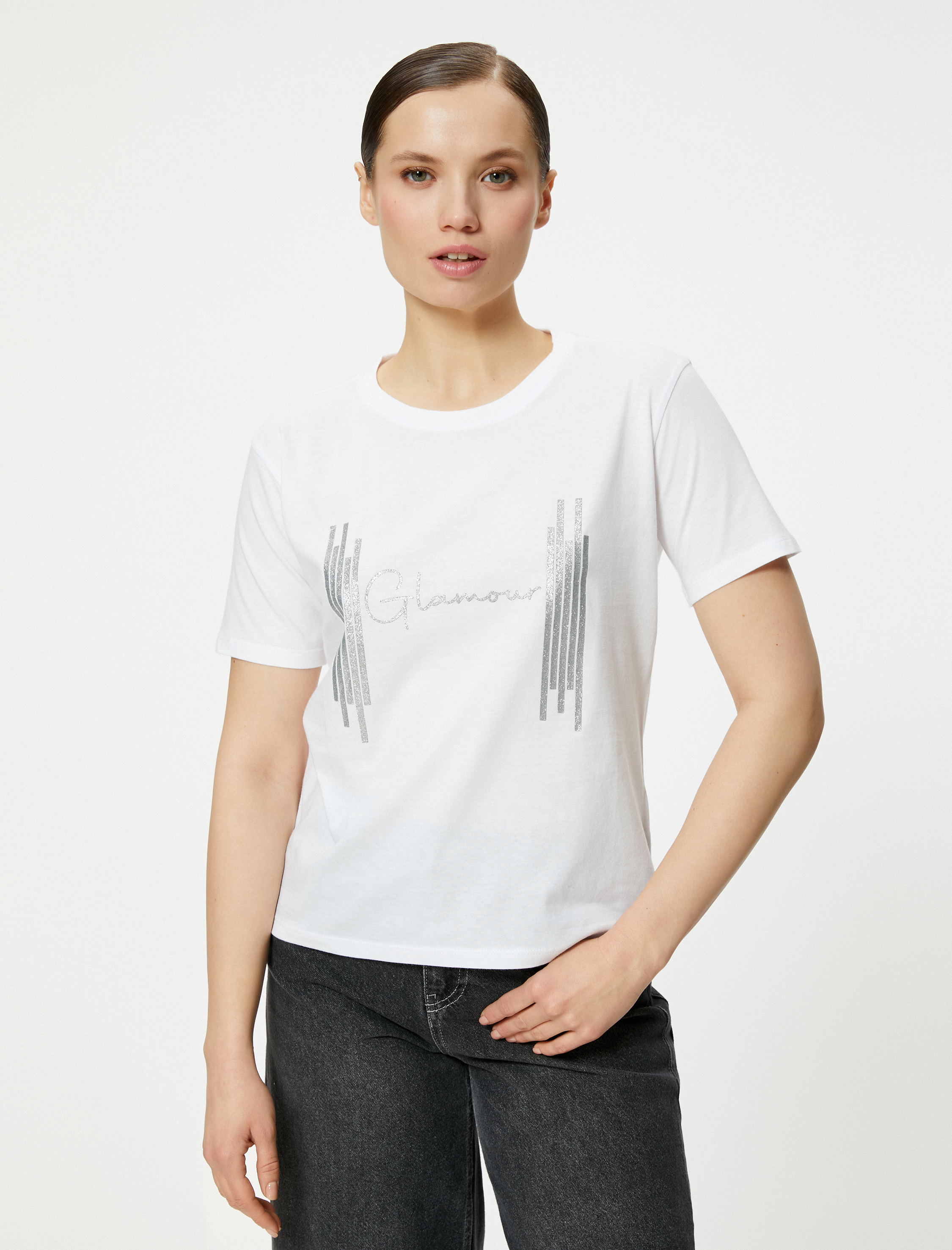   Slogan Baskılı Tişört Bisiklet Yaka Kısa Kollu Pamuklu Standart Kesim