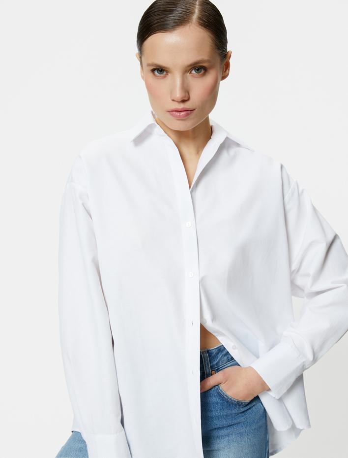  Oversize Poplin Gömlek Uzun Kollu Düğmeli Klasik Yaka