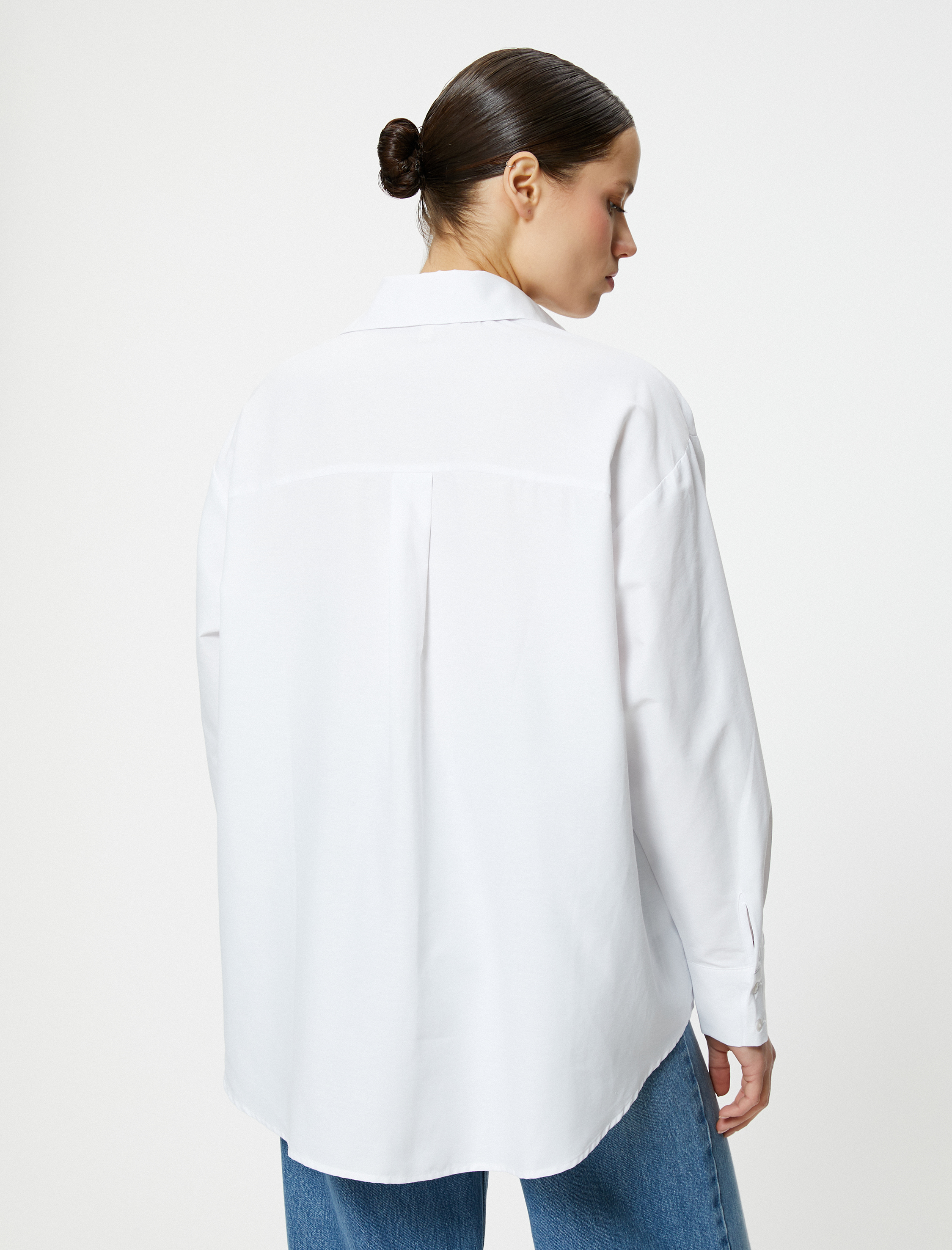   Oversize Poplin Gömlek Uzun Kollu Düğmeli Klasik Yaka