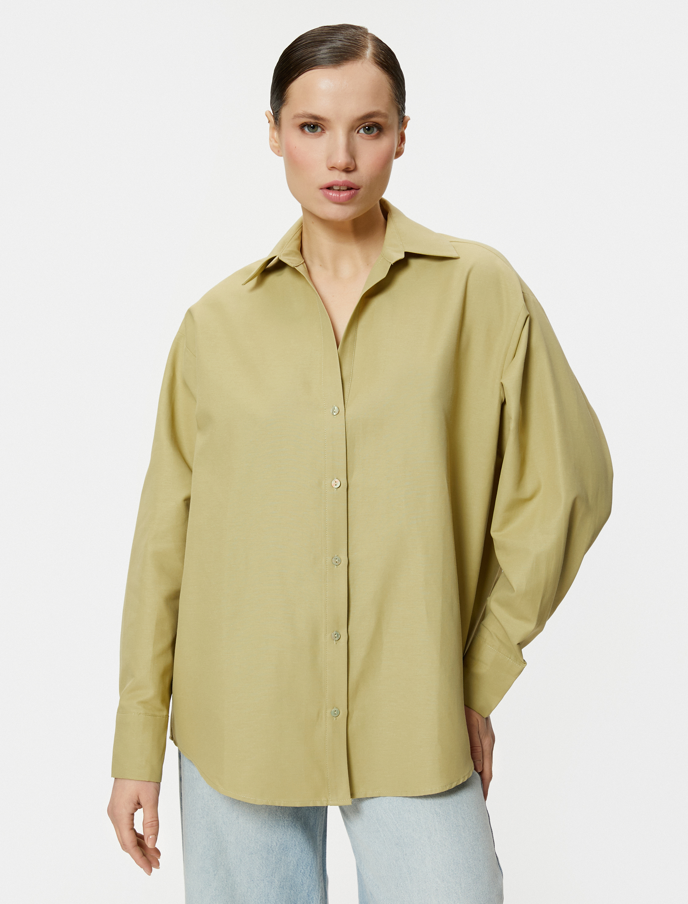 Oversize Poplin Gömlek Uzun Kollu Düğmeli Klasik Yaka