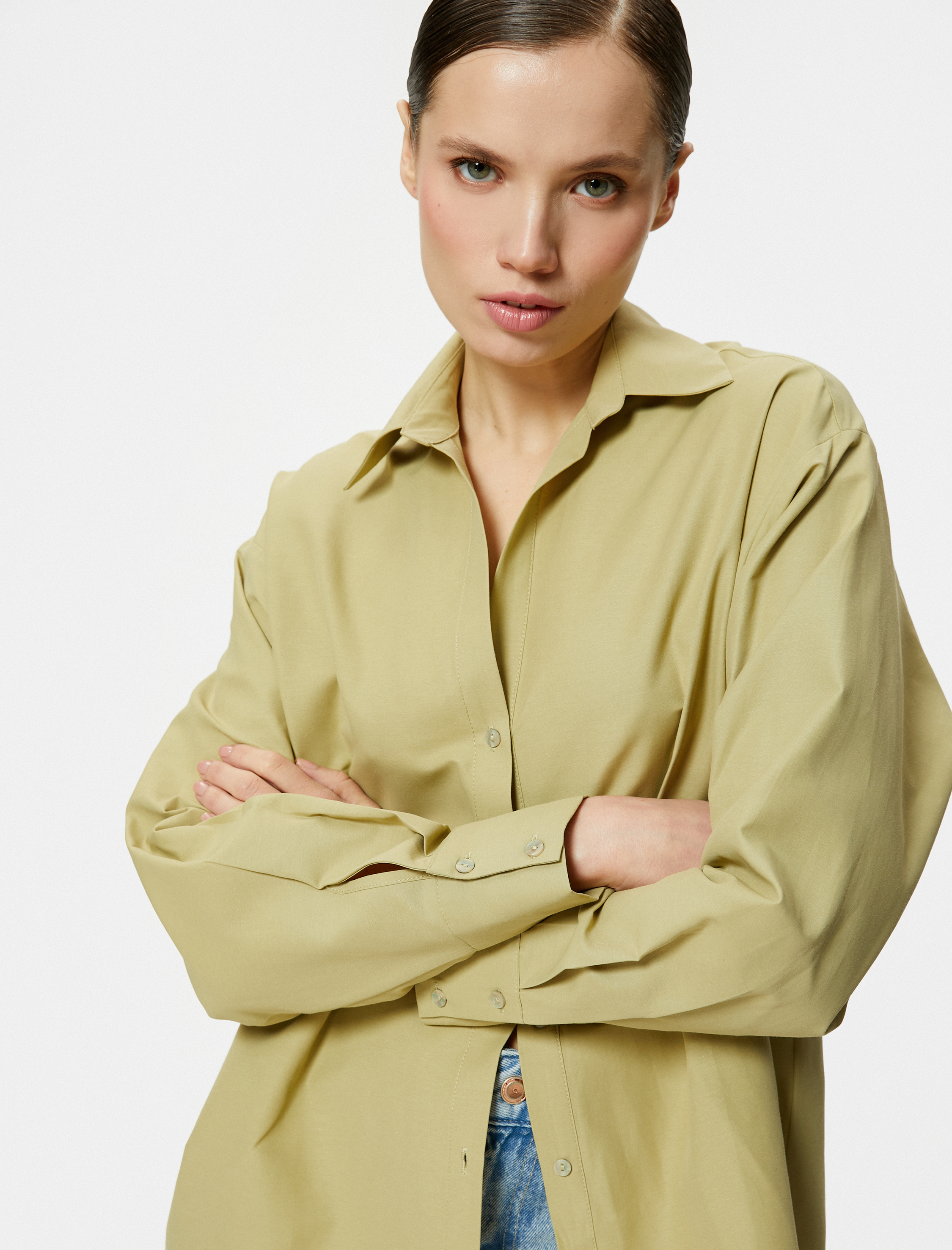 Oversize Poplin Gömlek Uzun Kollu Düğmeli Klasik Yaka