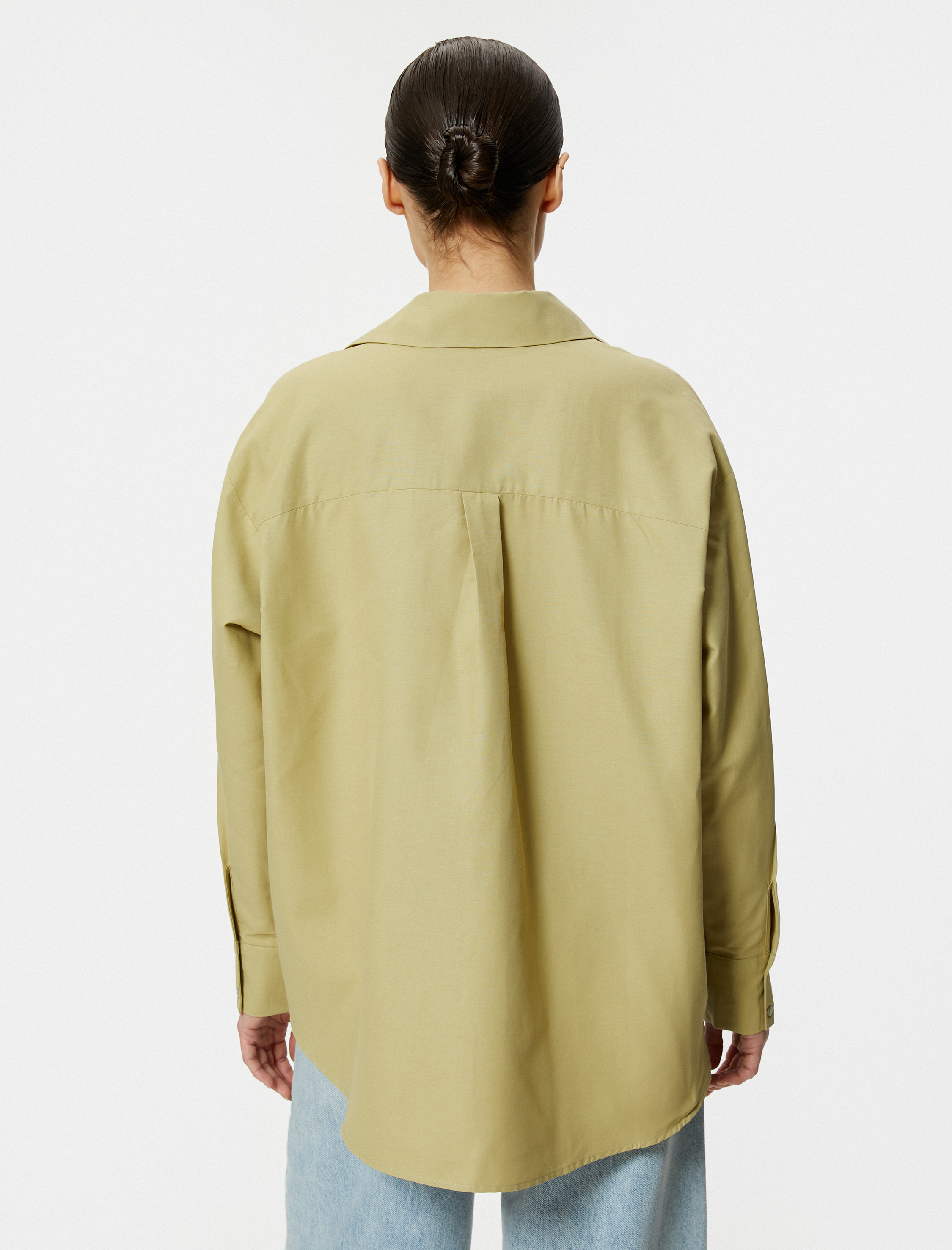 Oversize Poplin Gömlek Uzun Kollu Düğmeli Klasik Yaka