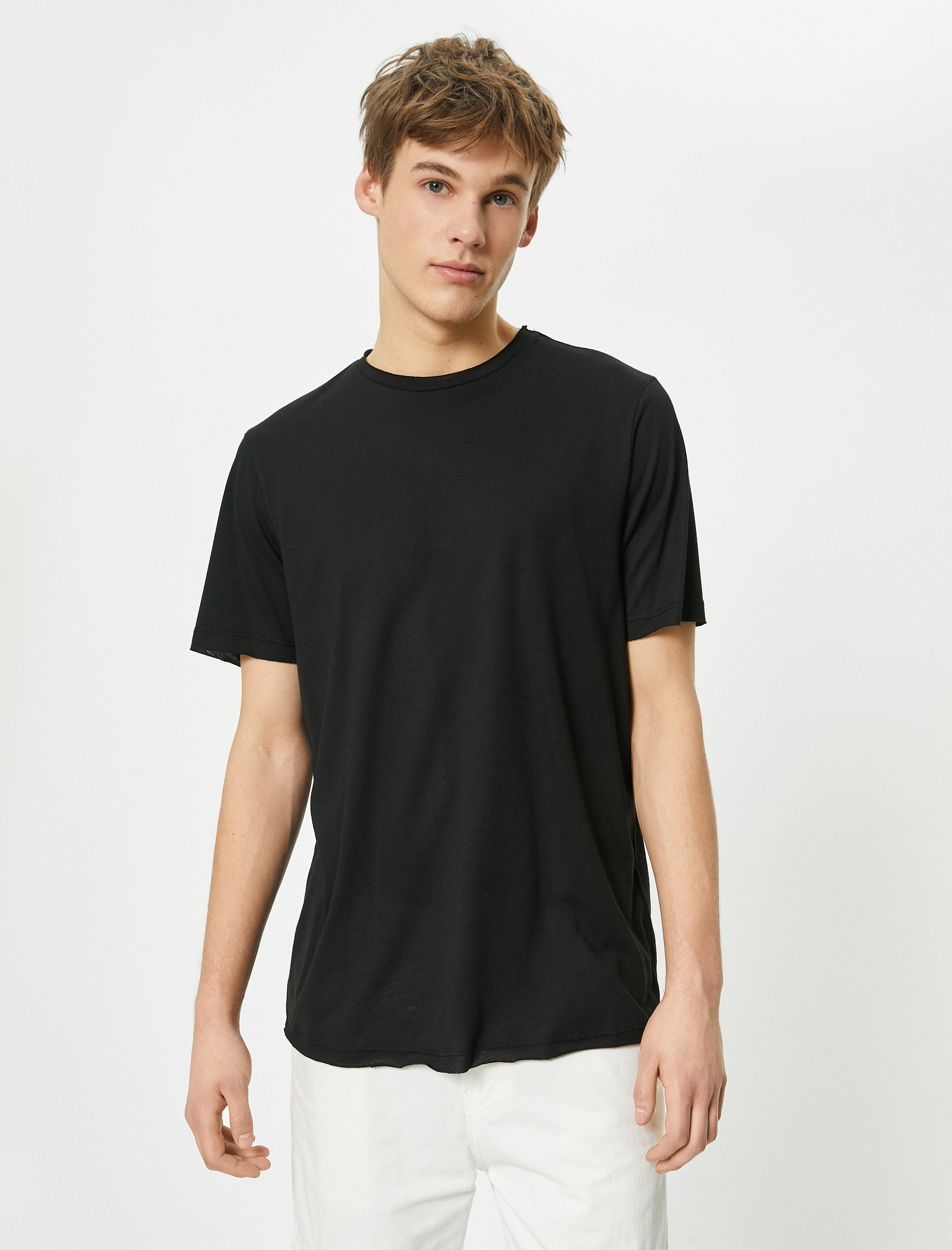   Basic Tişört Bisiklet Yaka Kısa Kollu Viskon Karışımlı