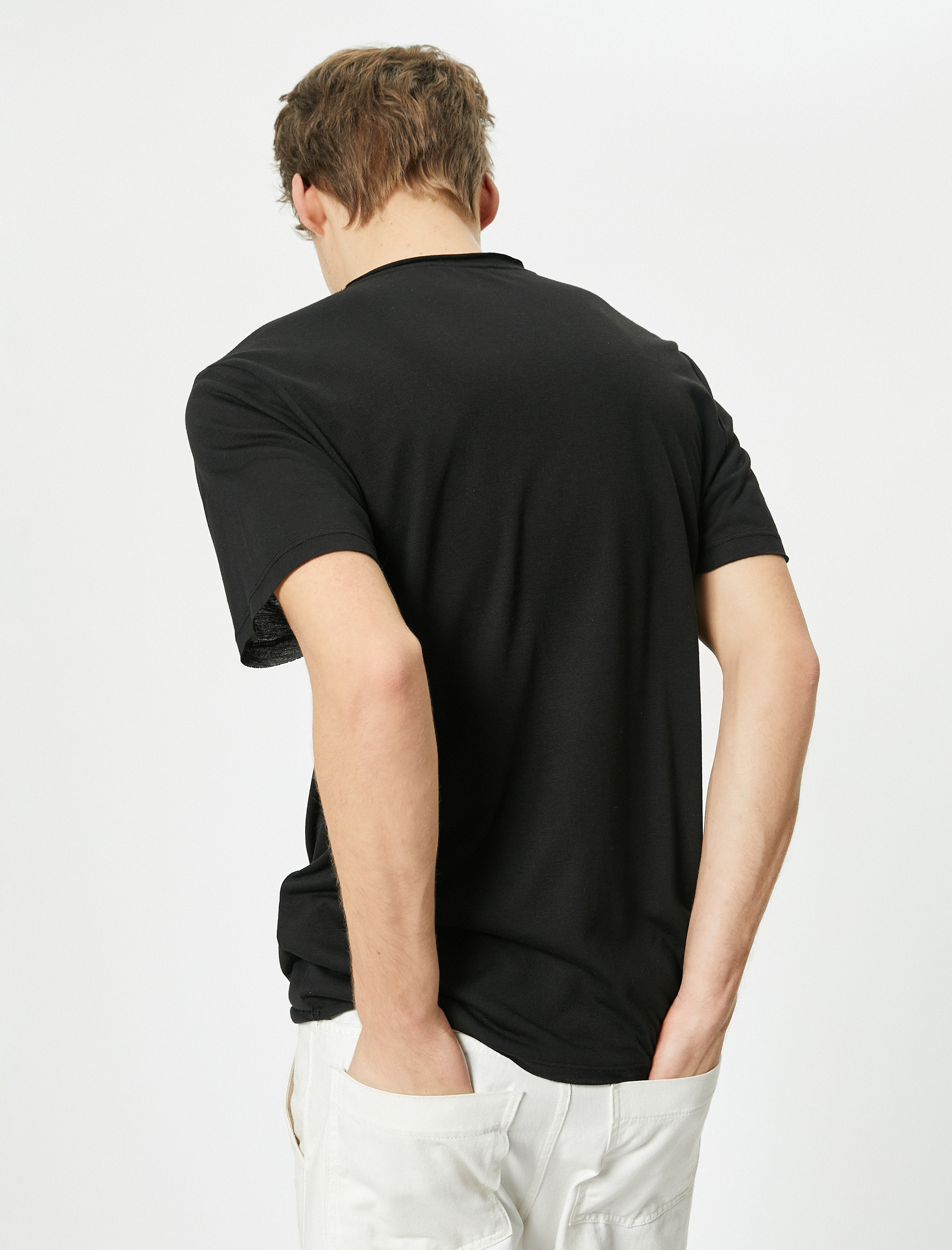   Basic Tişört Bisiklet Yaka Kısa Kollu Viskon Karışımlı