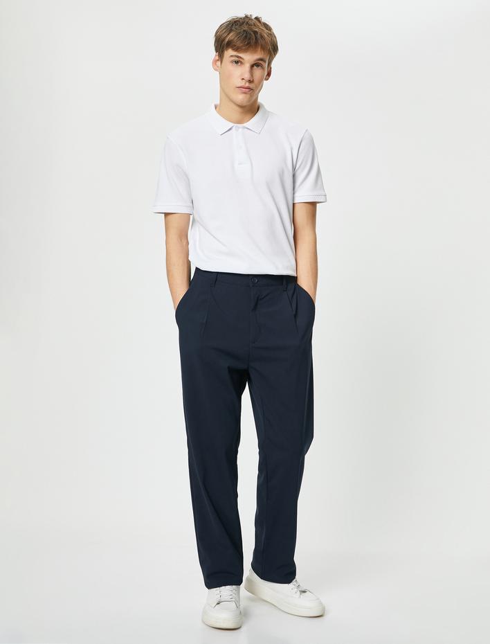  Yakalı Tişört Düğmeli Slim Fit Kısa Kollu