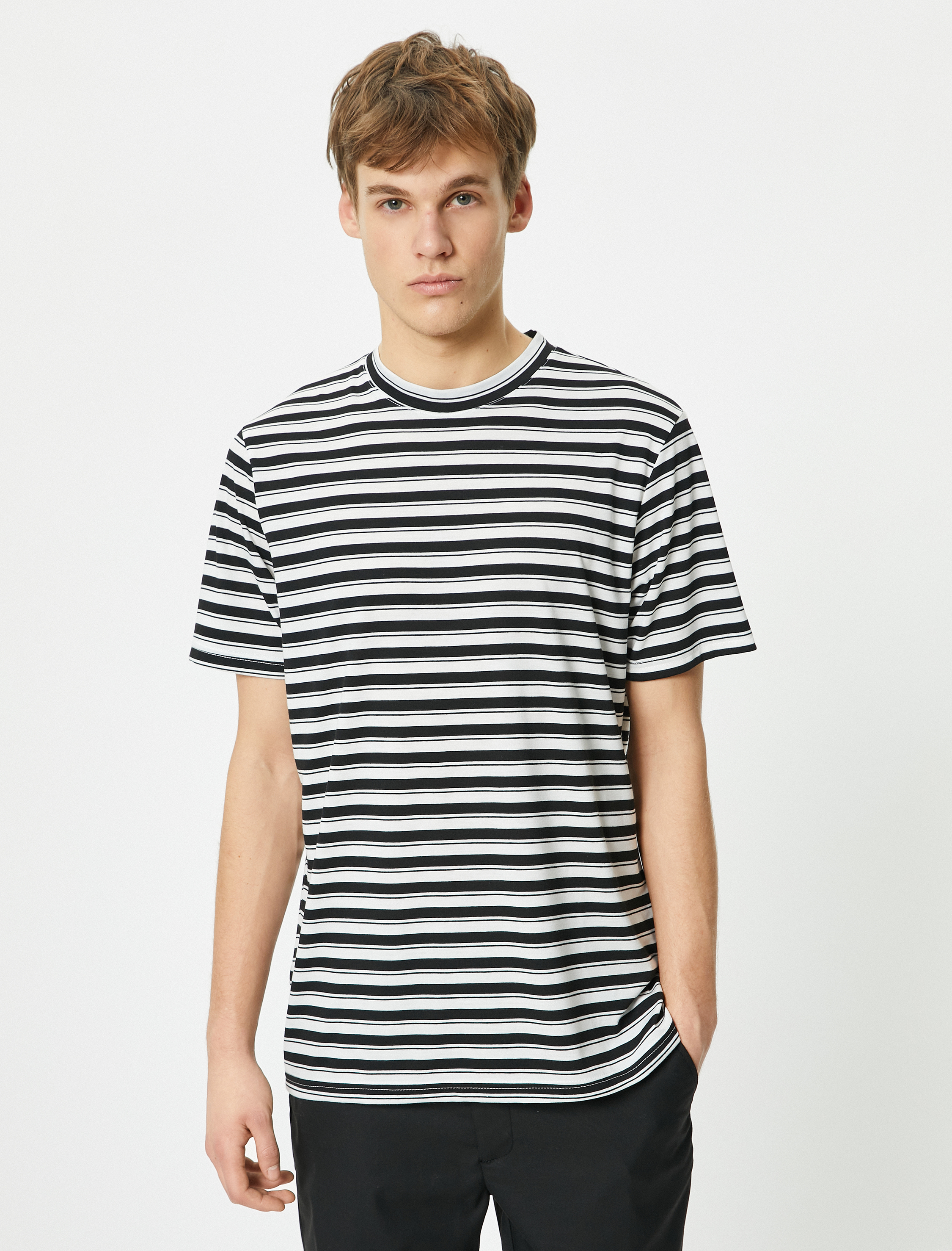   Bisiklet Yaka Tişört Kısa Kollu Viskon Karışımlı