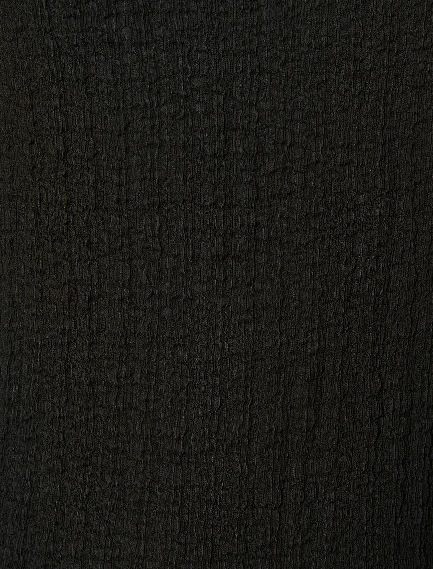   Askılı Midi Elbise Yuvarlak Yaka Bürümcük Kumaş