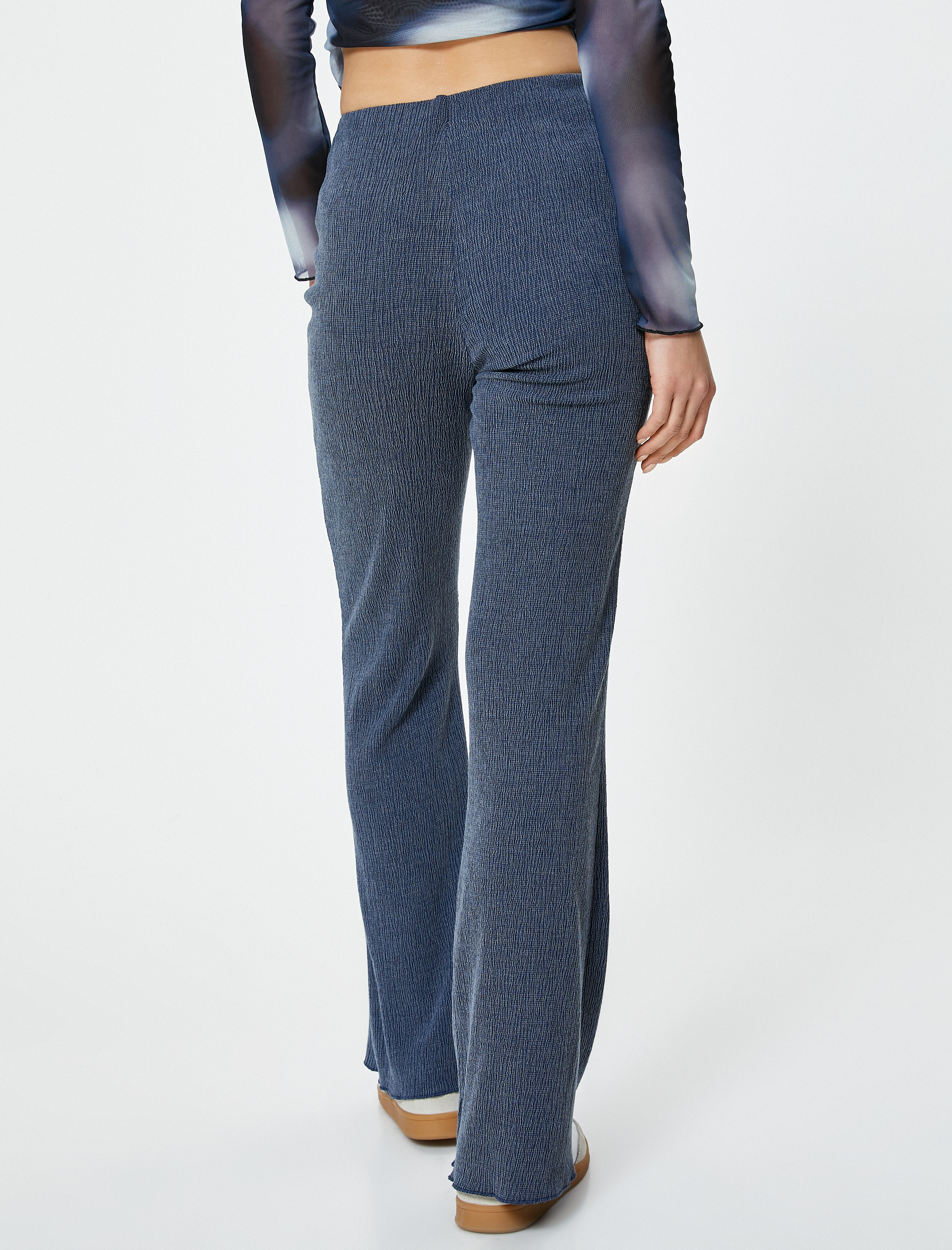   İspanyol Paça Pantolon Yüksek Bel Dokulu Skinny Bürümcük