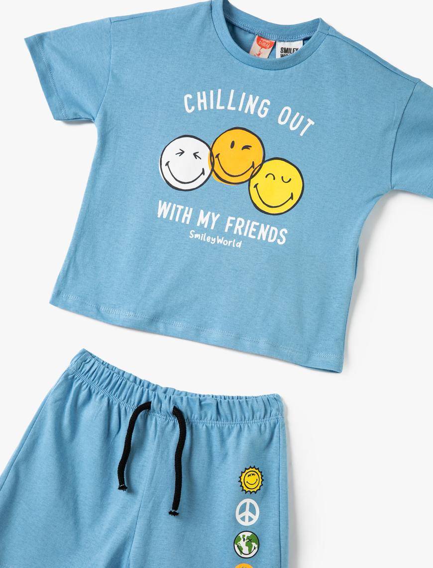  Erkek Bebek SmileyWorld® Şort Tişört Takım Lisanslı Pamuklu