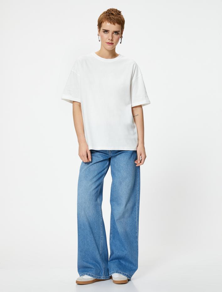  Basic Oversize Tişört Kısa Kollu Bisiklet Yaka Pamuklu