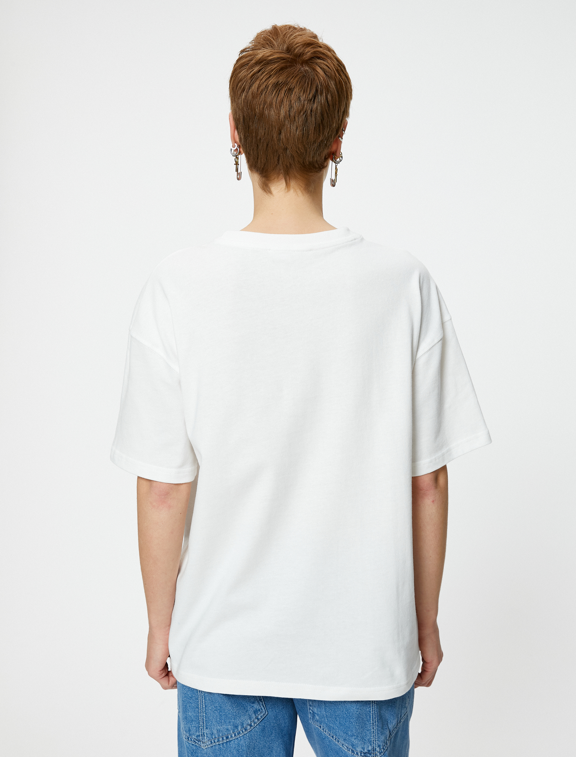   Basic Oversize Tişört Kısa Kollu Bisiklet Yaka Pamuklu