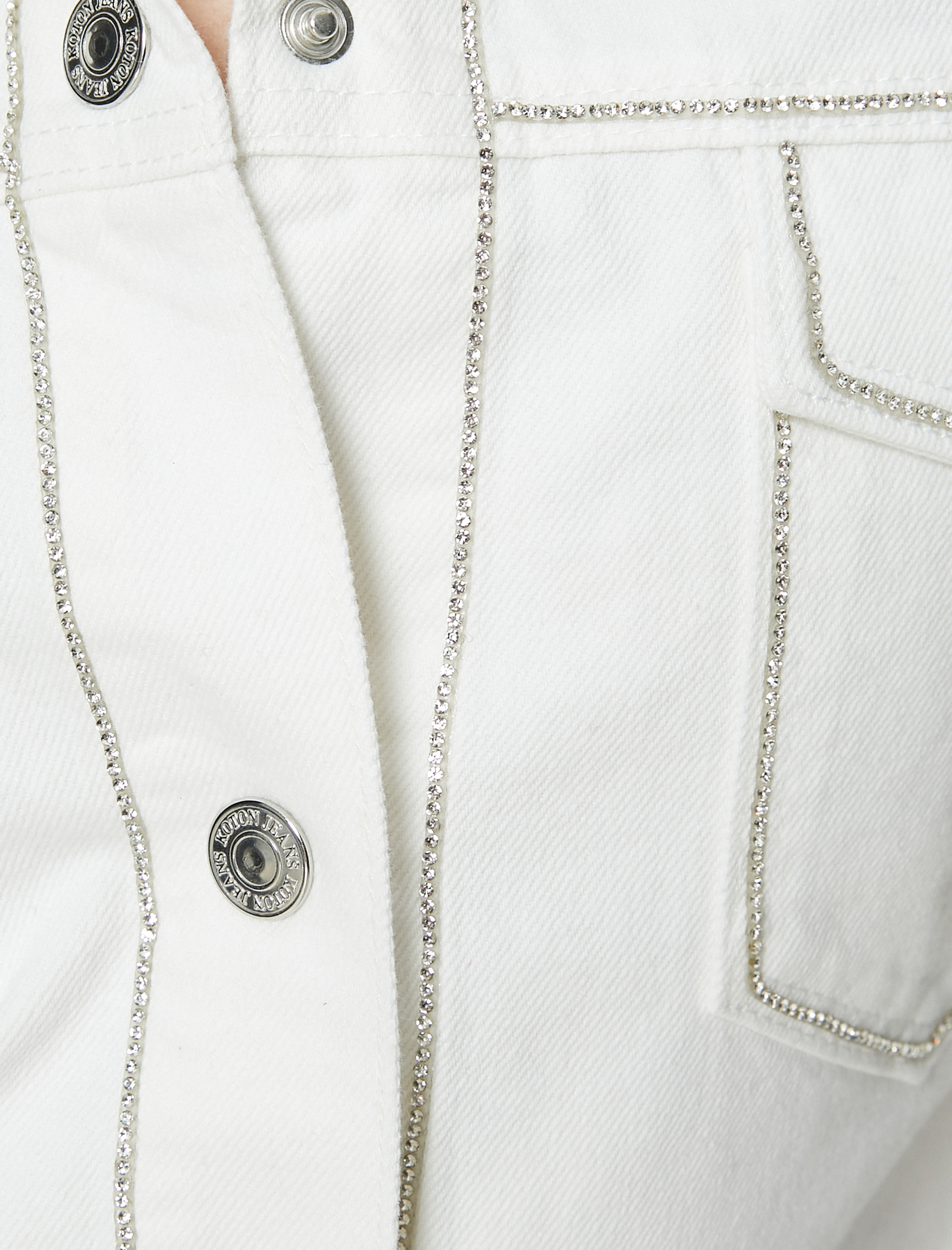   Taşlı Kot Ceket Kapaklı Cepli Gömlek Yaka Pamuklu