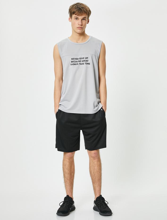  Sporcu Atleti Slogan Baskılı Bisiklet Yaka Kolsuz