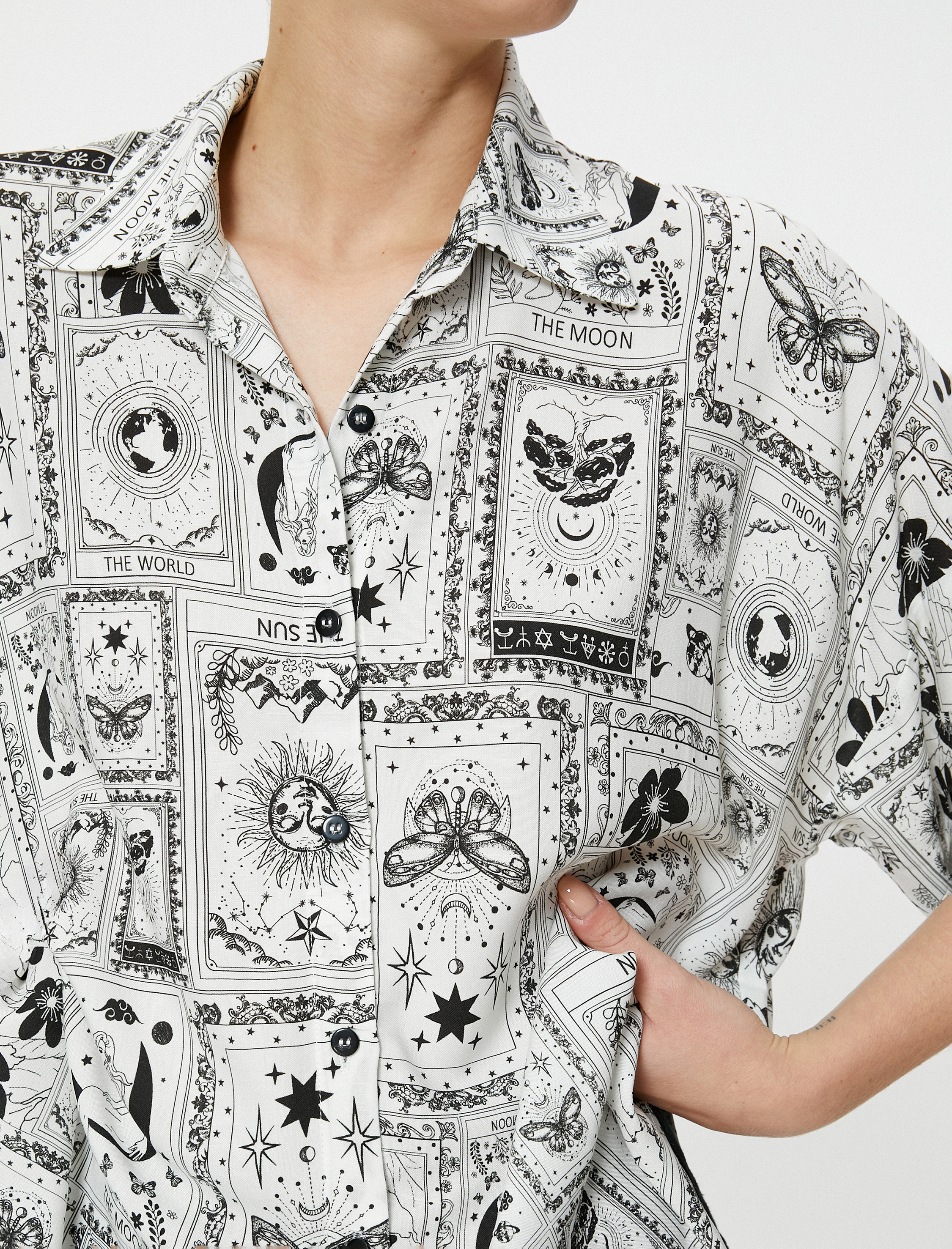   Viskoz Oversize Gömlek Baskılı Kısa Kollu