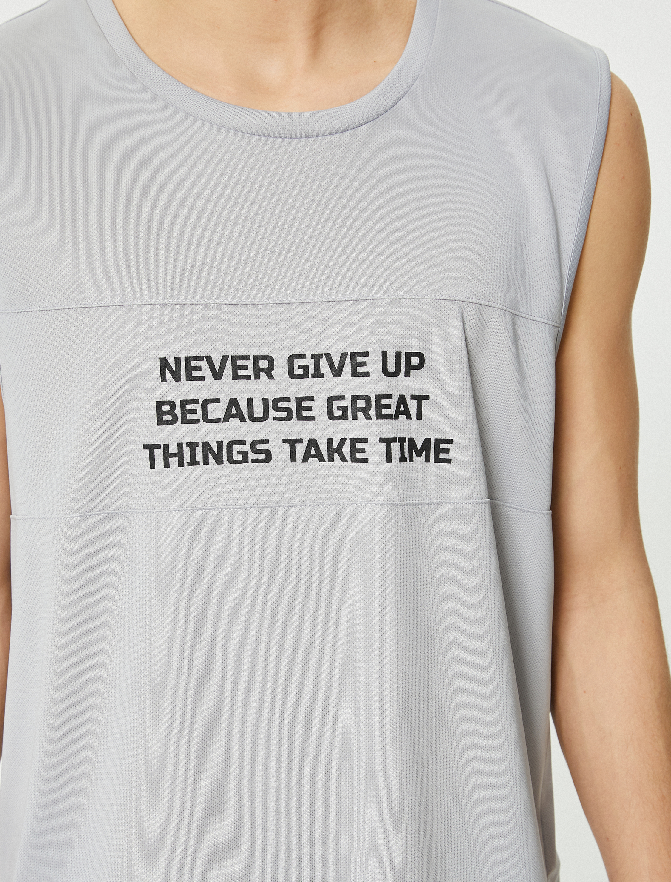   Sporcu Atleti Slogan Baskılı Bisiklet Yaka Kolsuz