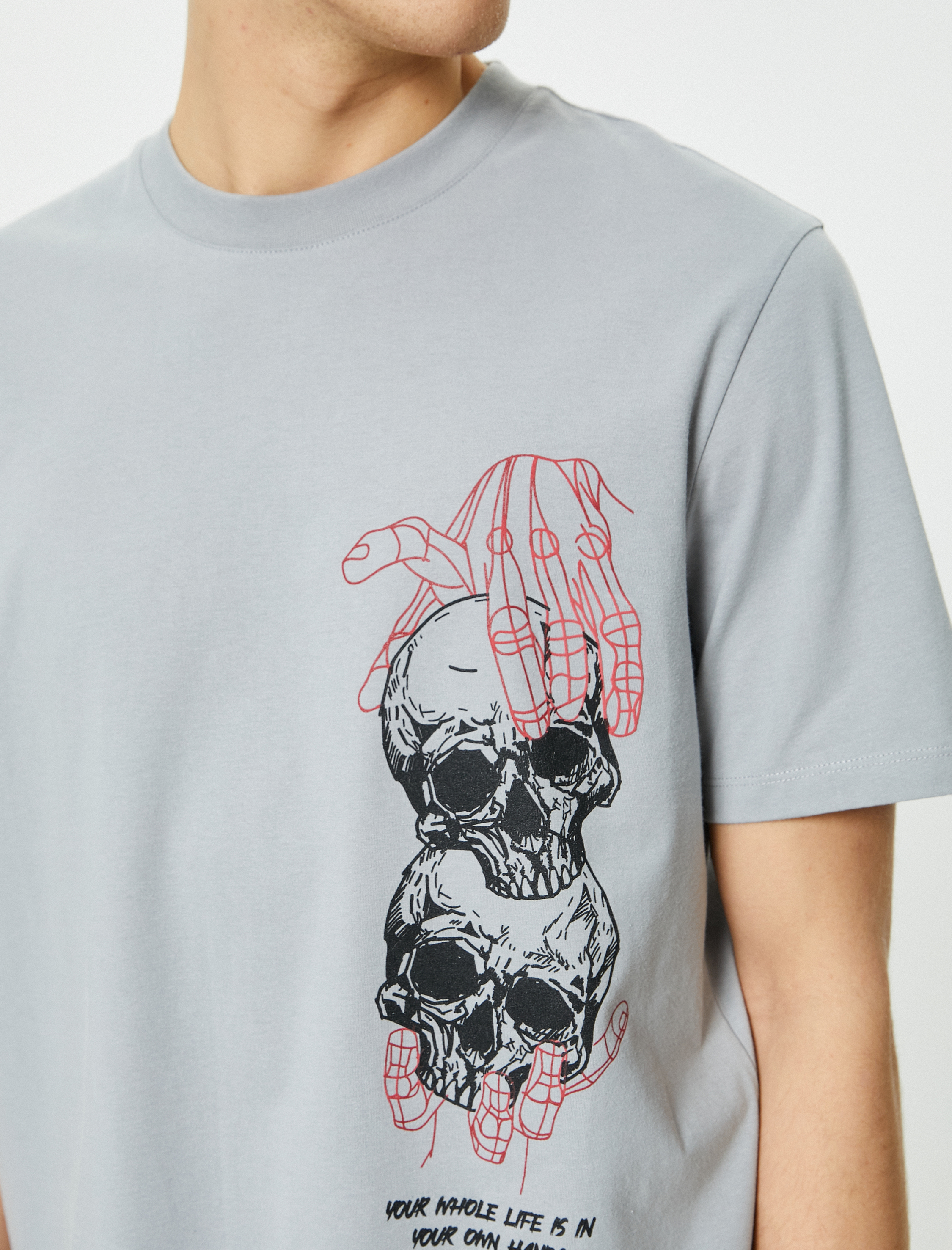   Kuru Kafa Baskılı Tişört Sloganlı Bisiklet Yaka Kısa Kollu