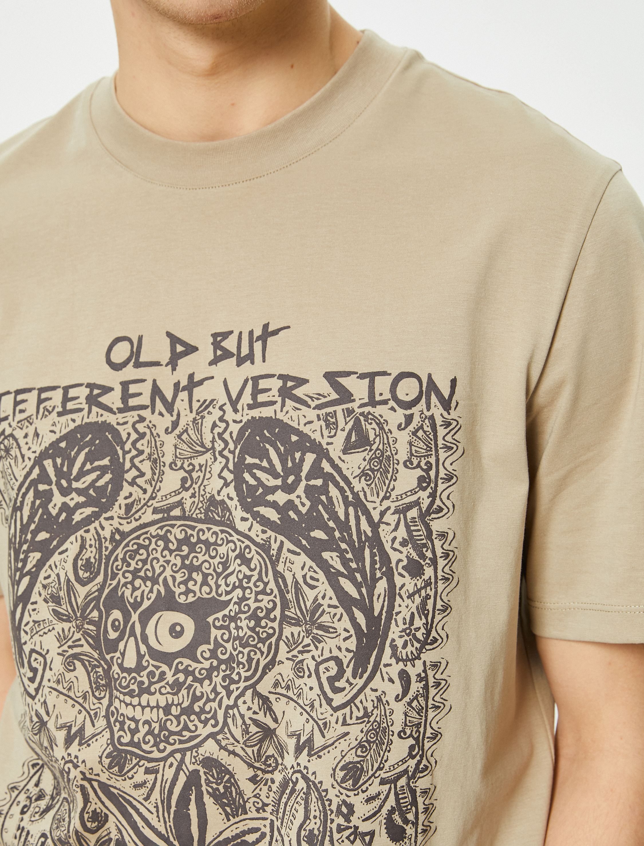   Bisiklet Yaka Kısa Kollu Regular Fit Kuru Kafa Baskılı Tişört