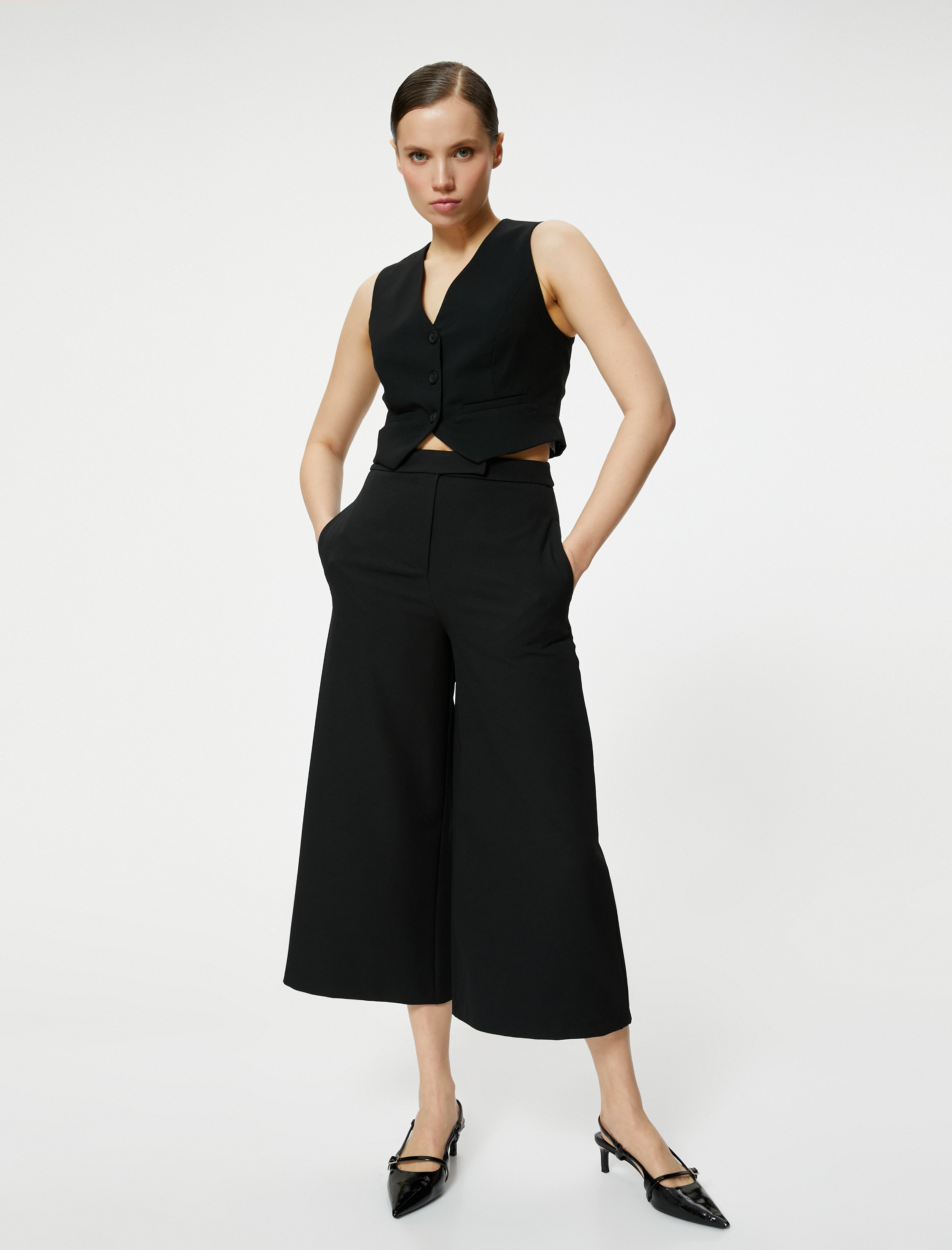   Bol Paça Culotte Pantolon Cepli Yüksek Bel