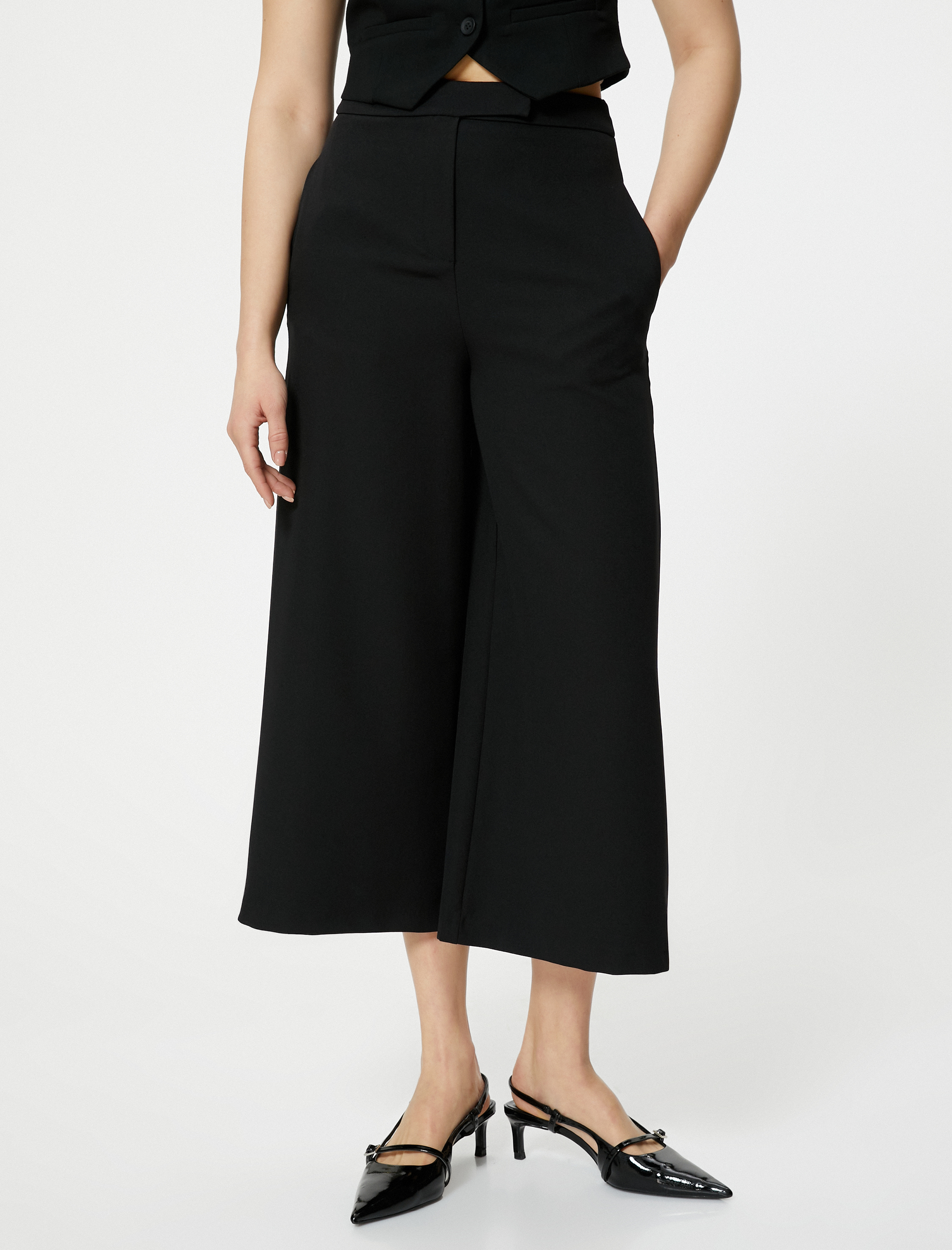   Bol Paça Culotte Pantolon Cepli Yüksek Bel