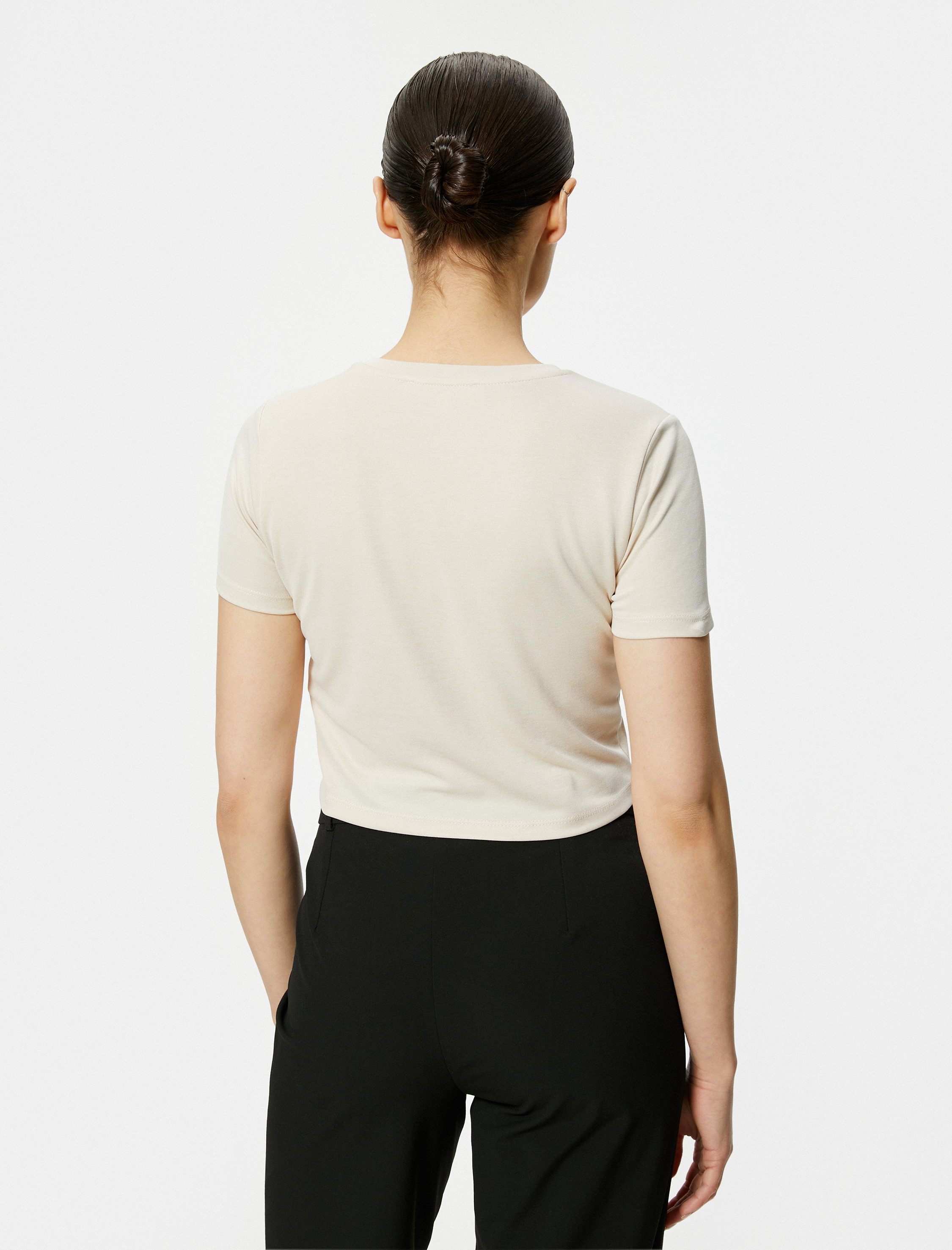   Crop Tişört Kısa Kollu Bisiklet Yaka Modal Karışımlı