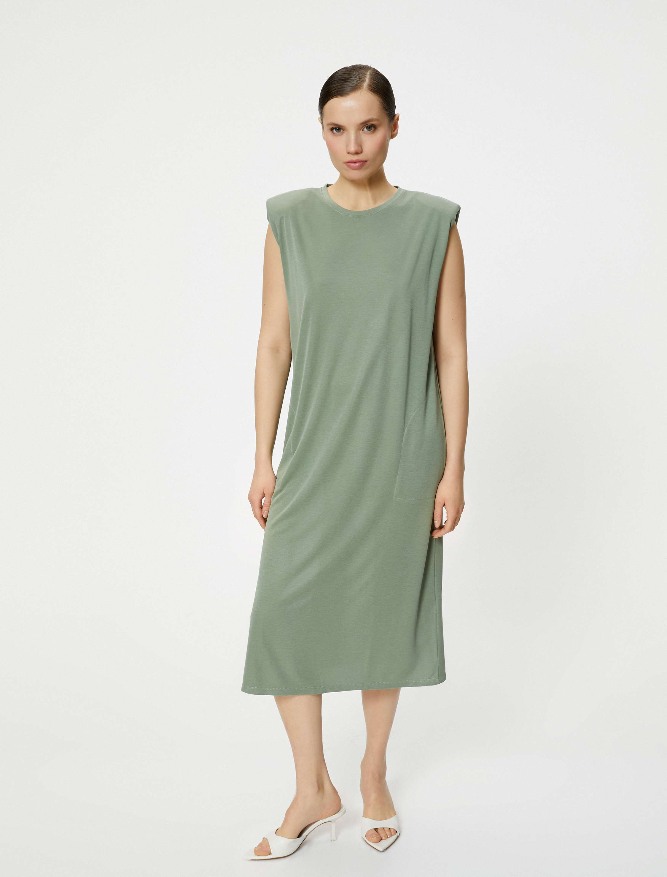   Midi Vatkalı Elbise Rahat Kesim Cep Detaylı Vatkalı Modal Karışımlı