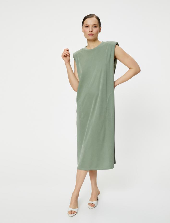 Midi Vatkalı Elbise Rahat Kesim Cep Detaylı Vatkalı Modal Karışımlı