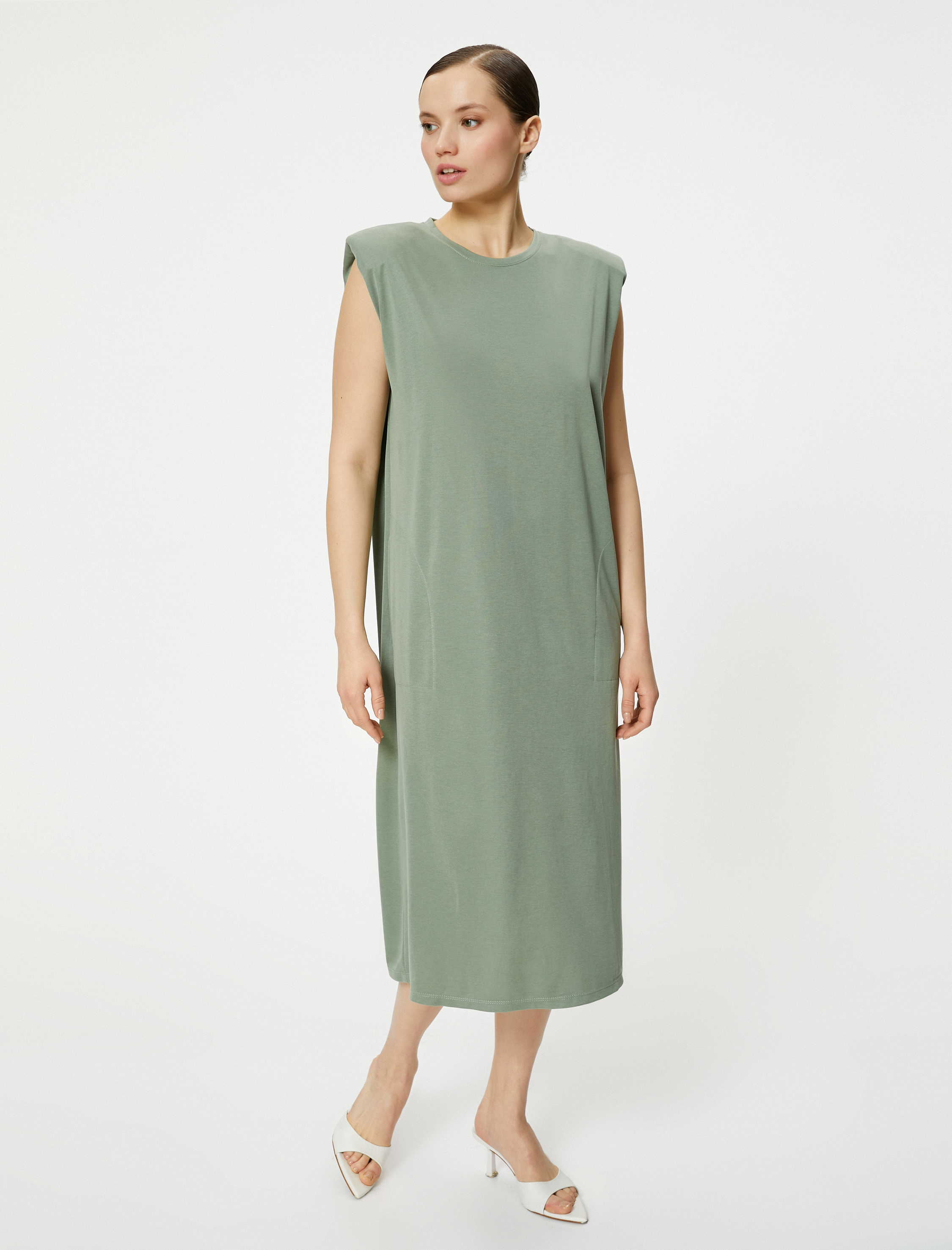   Midi Vatkalı Elbise Rahat Kesim Cep Detaylı Vatkalı Modal Karışımlı