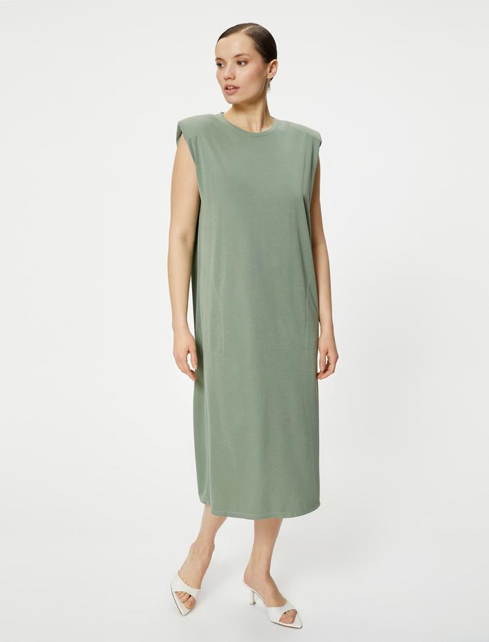  Midi Vatkalı Elbise Rahat Kesim Cep Detaylı Vatkalı Modal Karışımlı