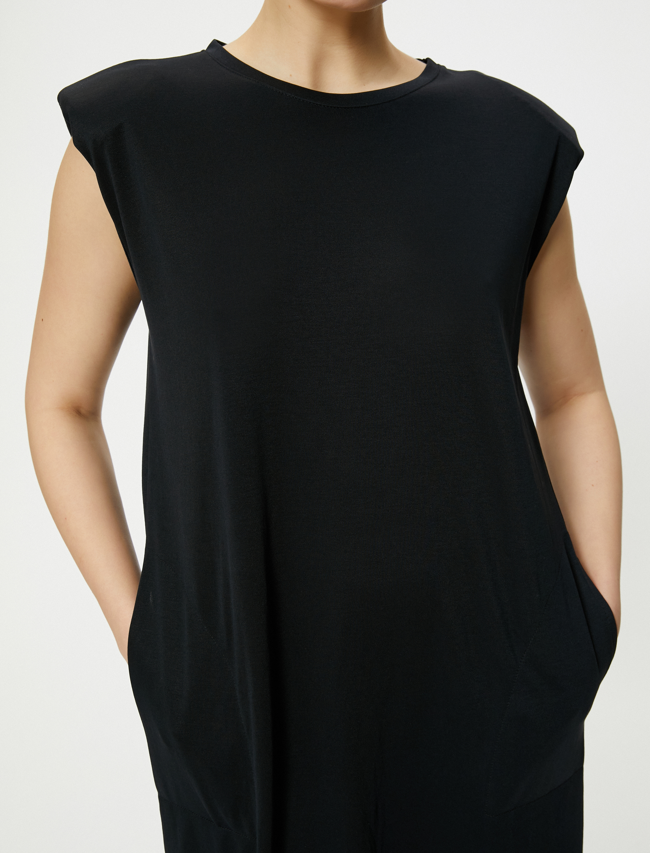   Midi Vatkalı Elbise Rahat Kesim Cep Detaylı Vatkalı Modal Karışımlı