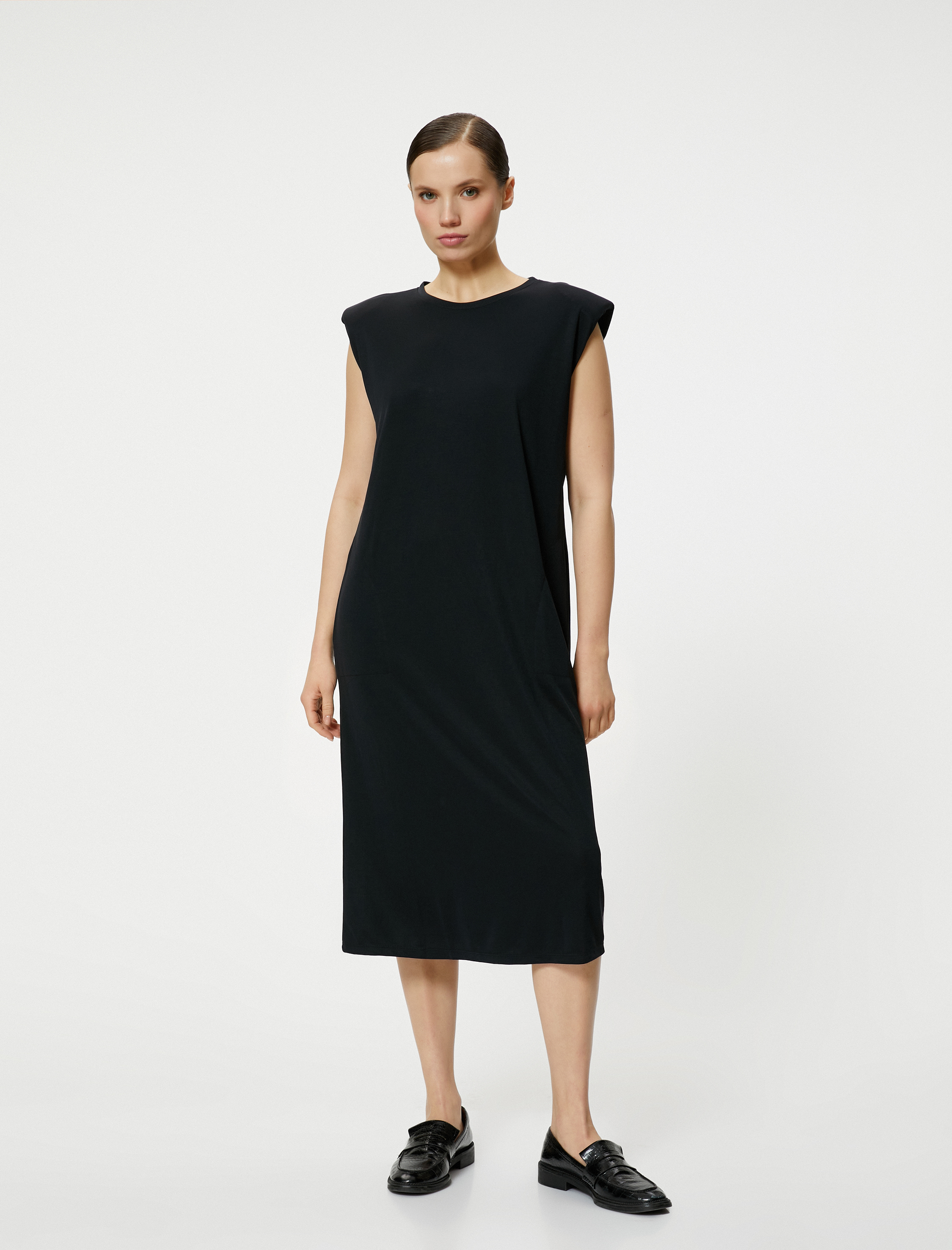   Midi Vatkalı Elbise Rahat Kesim Cep Detaylı Vatkalı Modal Karışımlı