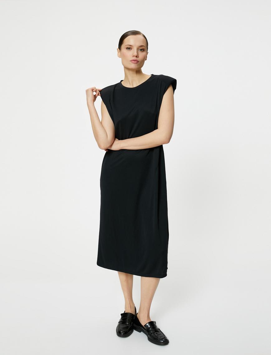   Midi Vatkalı Elbise Rahat Kesim Cep Detaylı Vatkalı Modal Karışımlı