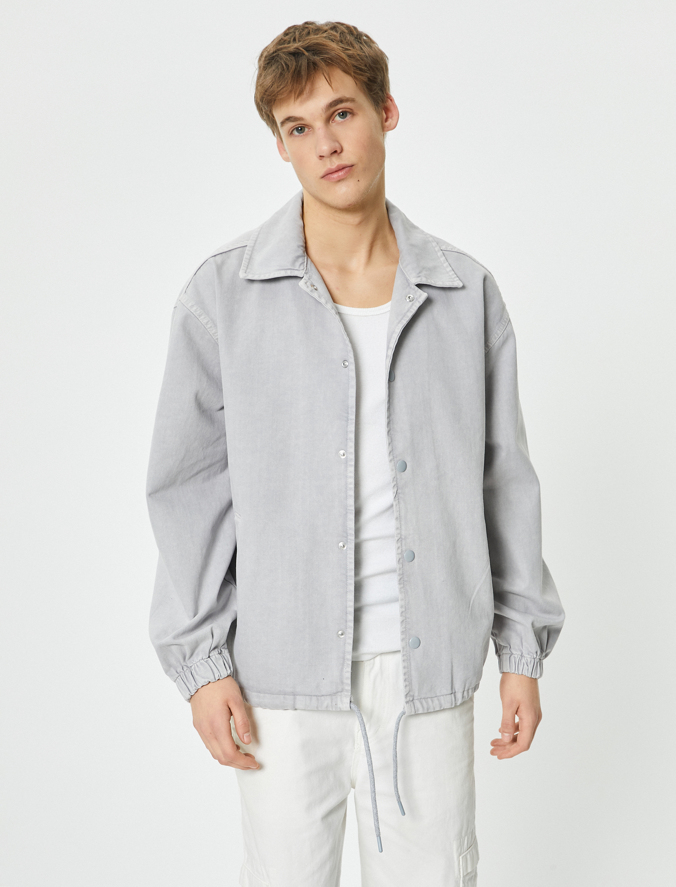   Kot Ceket Klasik Yaka Çıtçıt Düğmeli Cepli Beli Bağcıklı