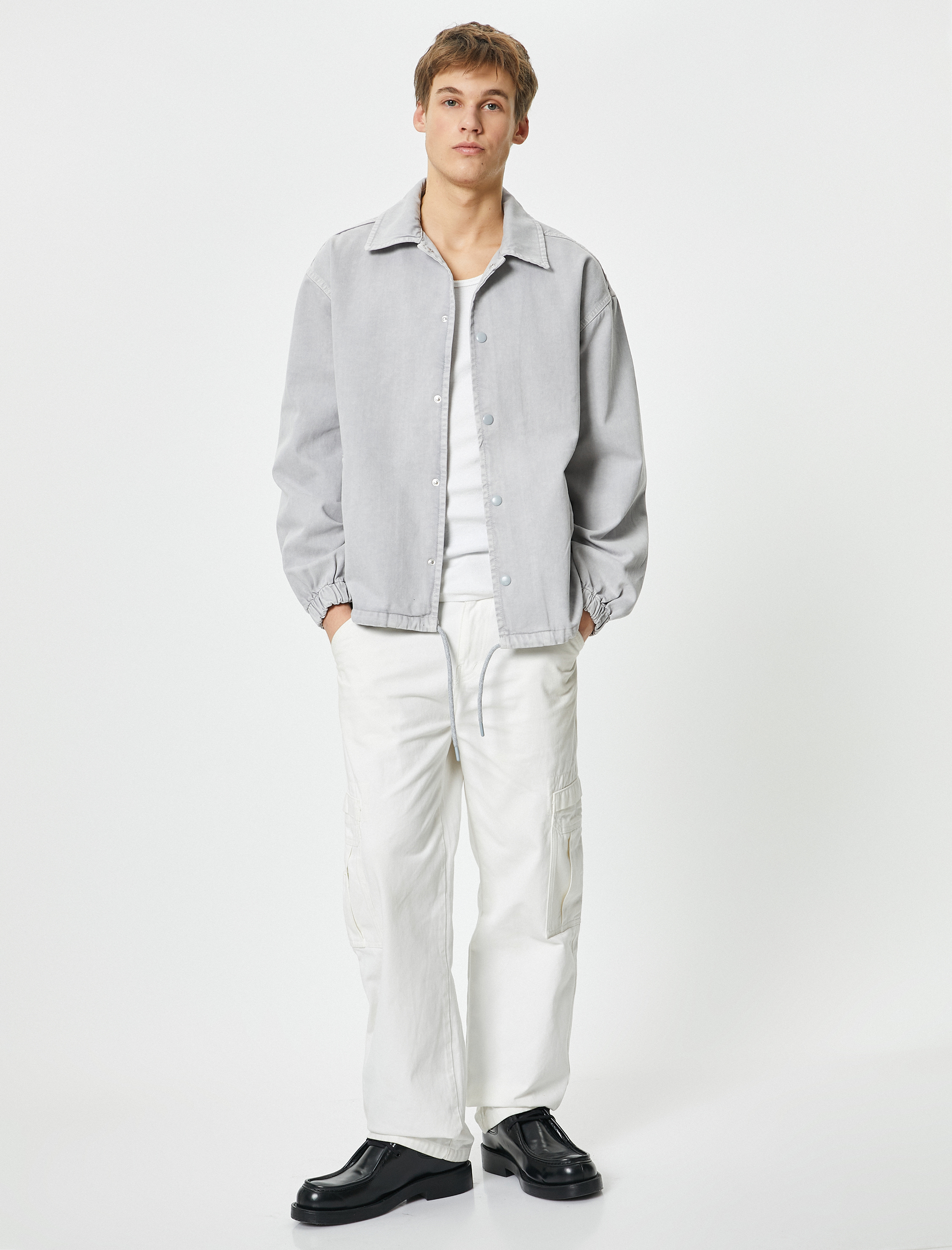   Kot Ceket Klasik Yaka Çıtçıt Düğmeli Cepli Beli Bağcıklı