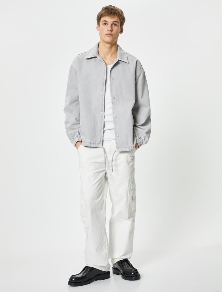  Kot Ceket Klasik Yaka Çıtçıt Düğmeli Cepli Beli Bağcıklı