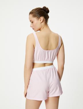 Crop Pijama Üstü Beli Lastikli Düğmeli Askılı_3