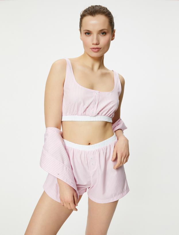 Crop Pijama Üstü Beli Lastikli Düğmeli Askılı_0