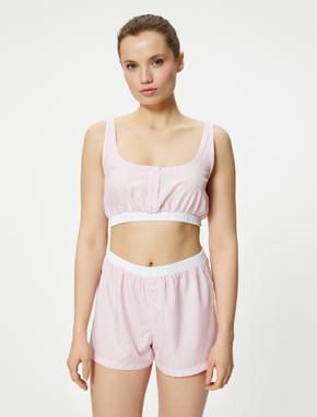 Crop Pijama Üstü Beli Lastikli Düğmeli Askılı_2