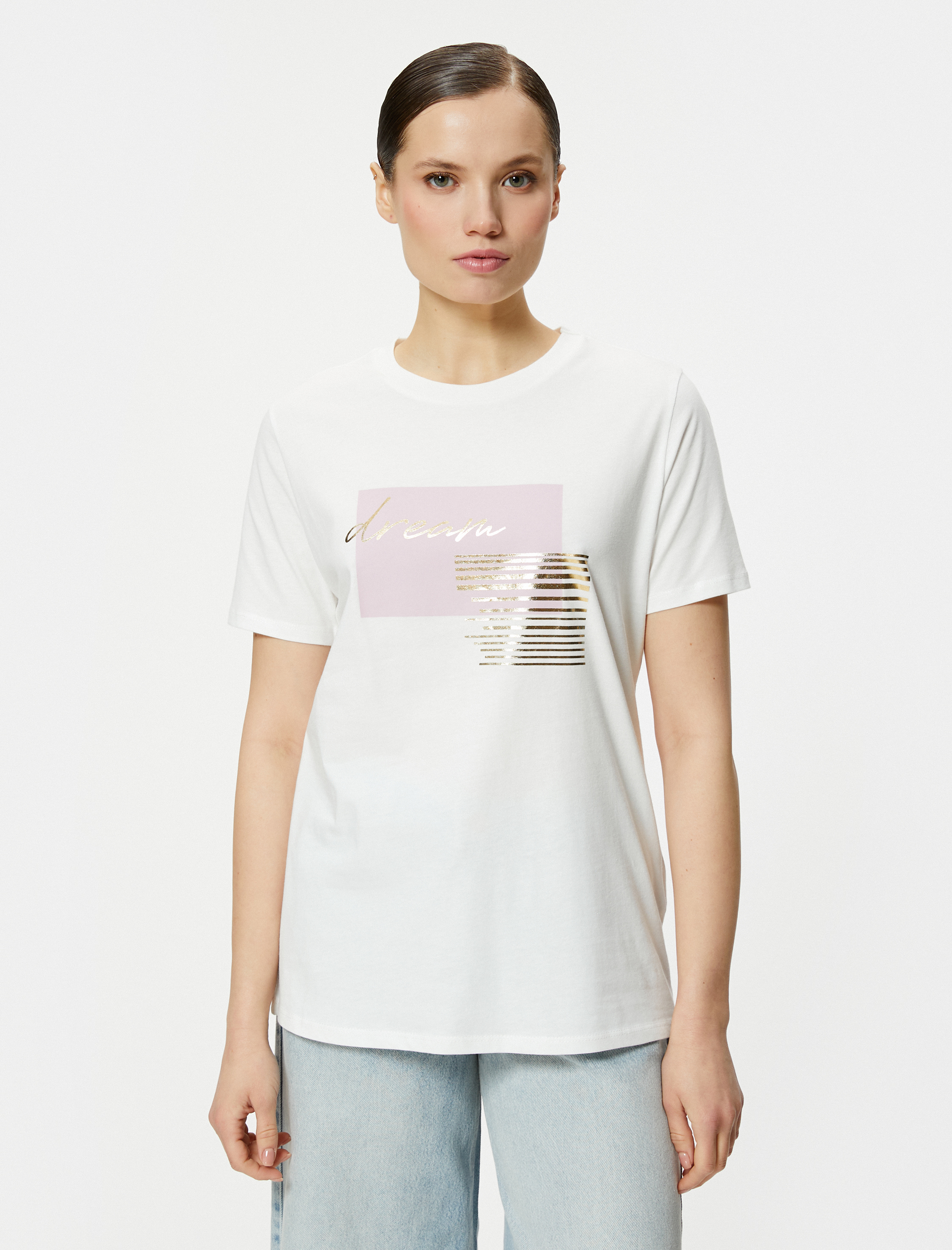   Slogan Baskılı Tişört Bisiklet Yaka Kısa Kollu Pamuklu Standart Kesim