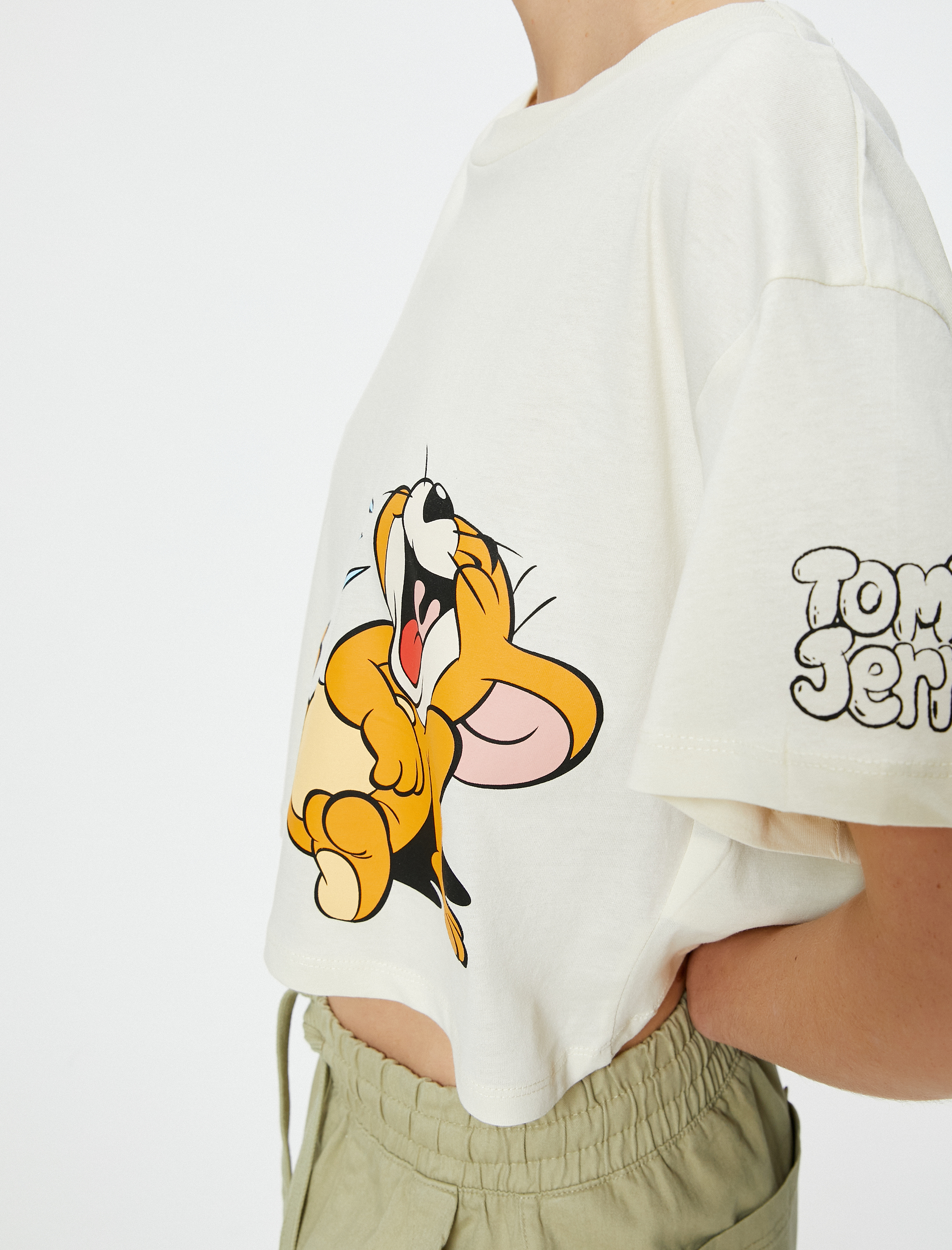   Tom ve Jerry Tişört Crop Lisanslı Kısa Kollu Bisiklet Yaka Pamuklu