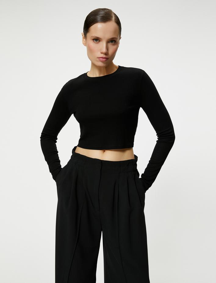  Crop Uzun Kollu Body Bisiklet Yaka Viskon