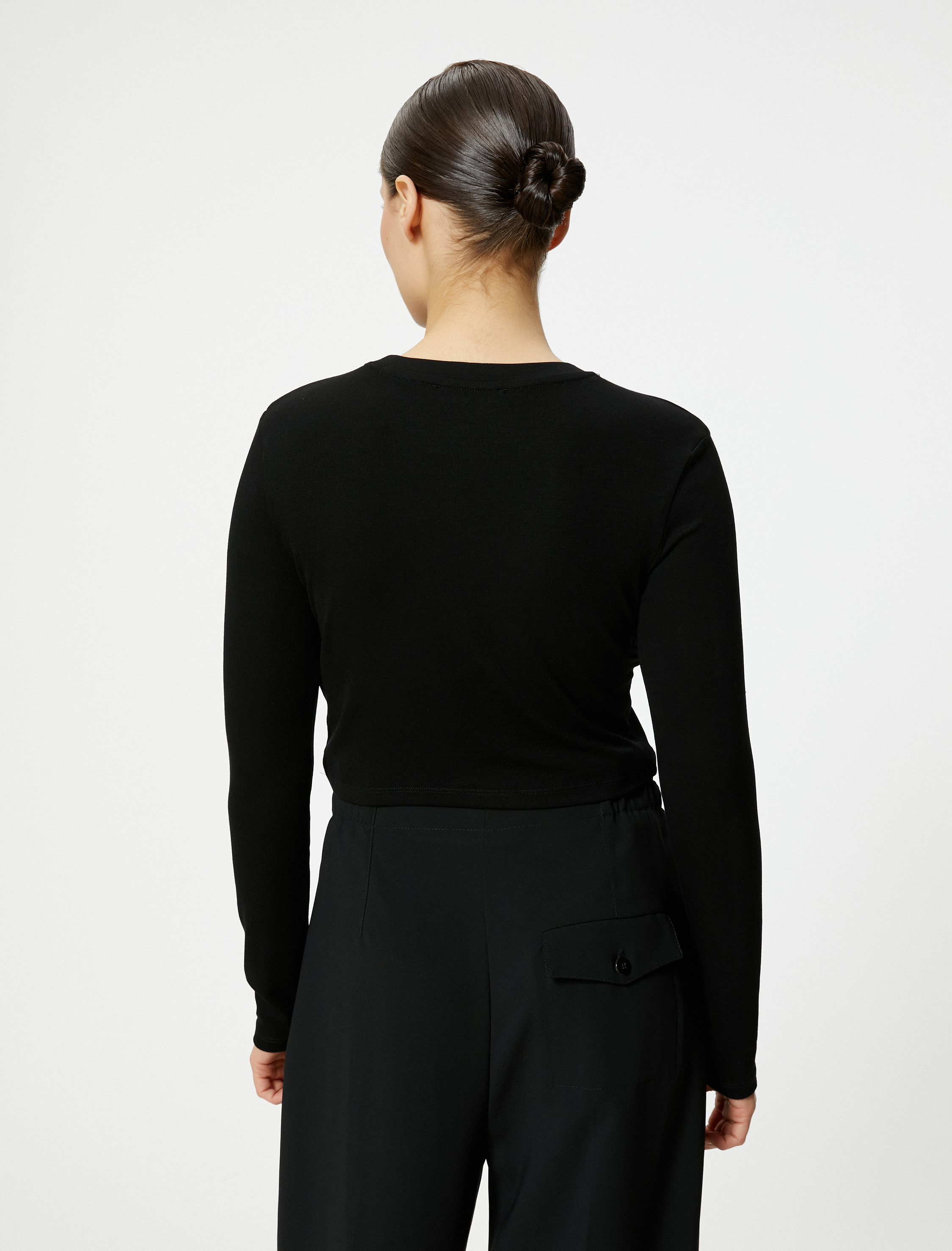   Crop Uzun Kollu Body Bisiklet Yaka Viskon