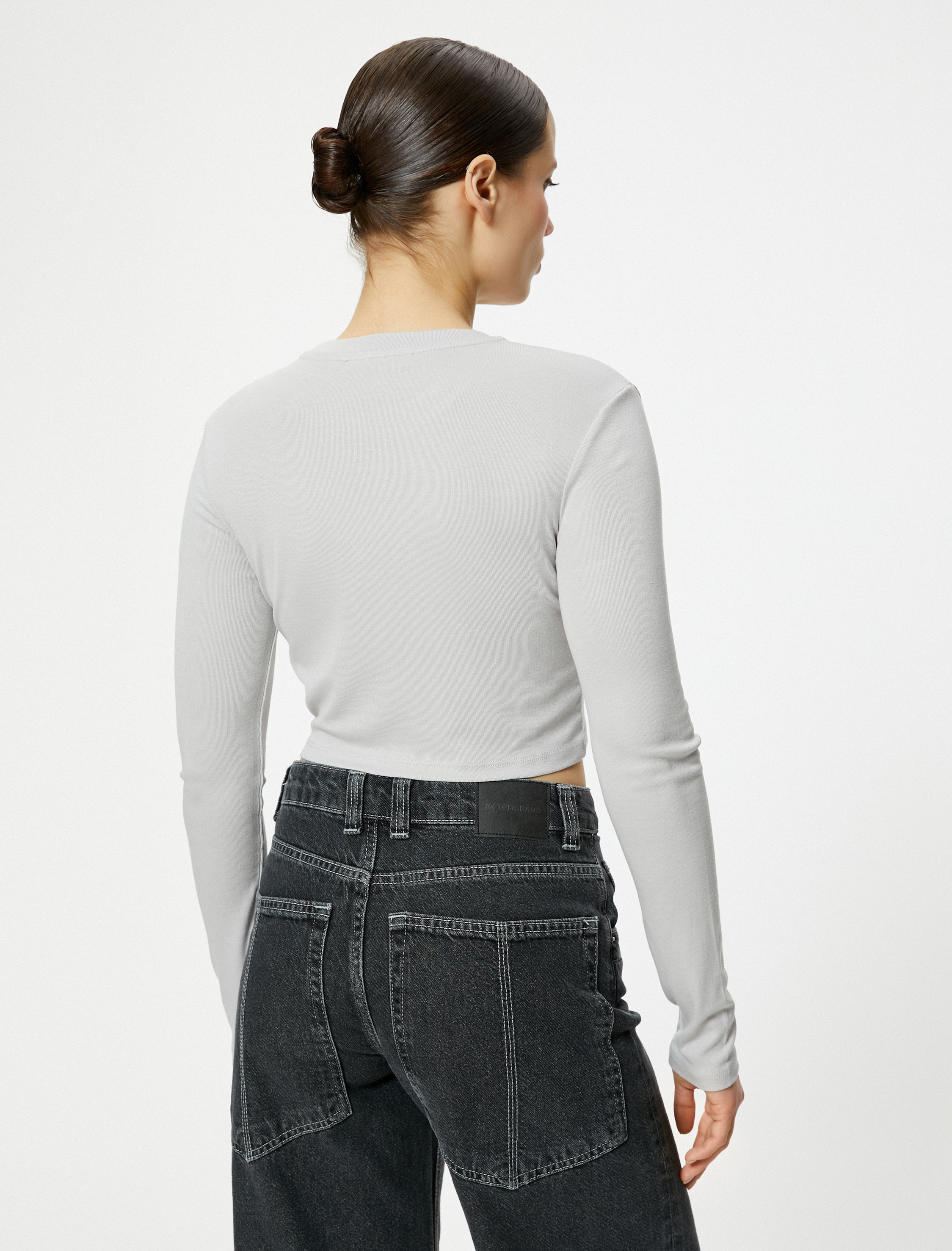   Crop Uzun Kollu Body Bisiklet Yaka Viskon