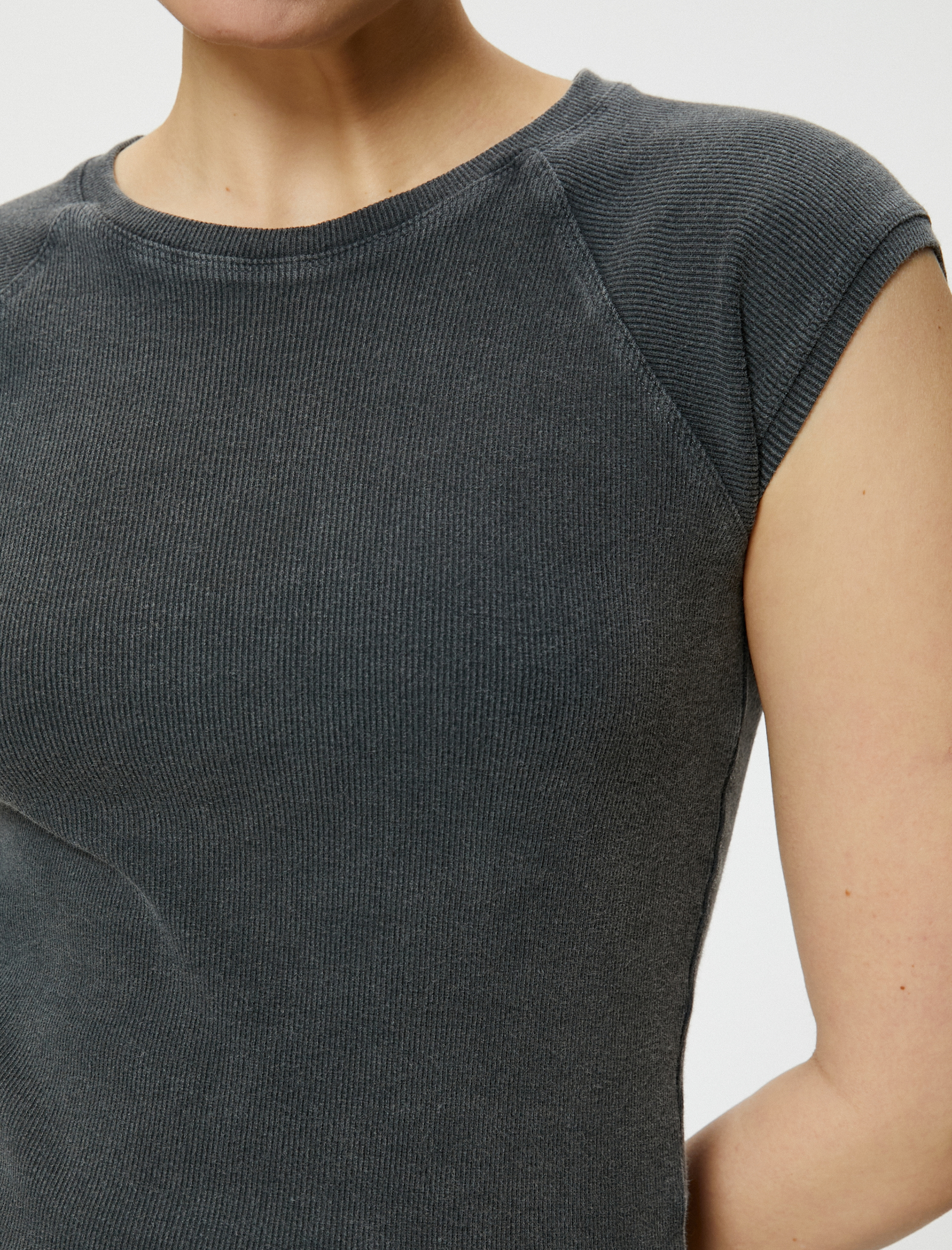   Kap Kol Bisiklet Yaka Tişört Pamuklu Ribanalı Slim Fit