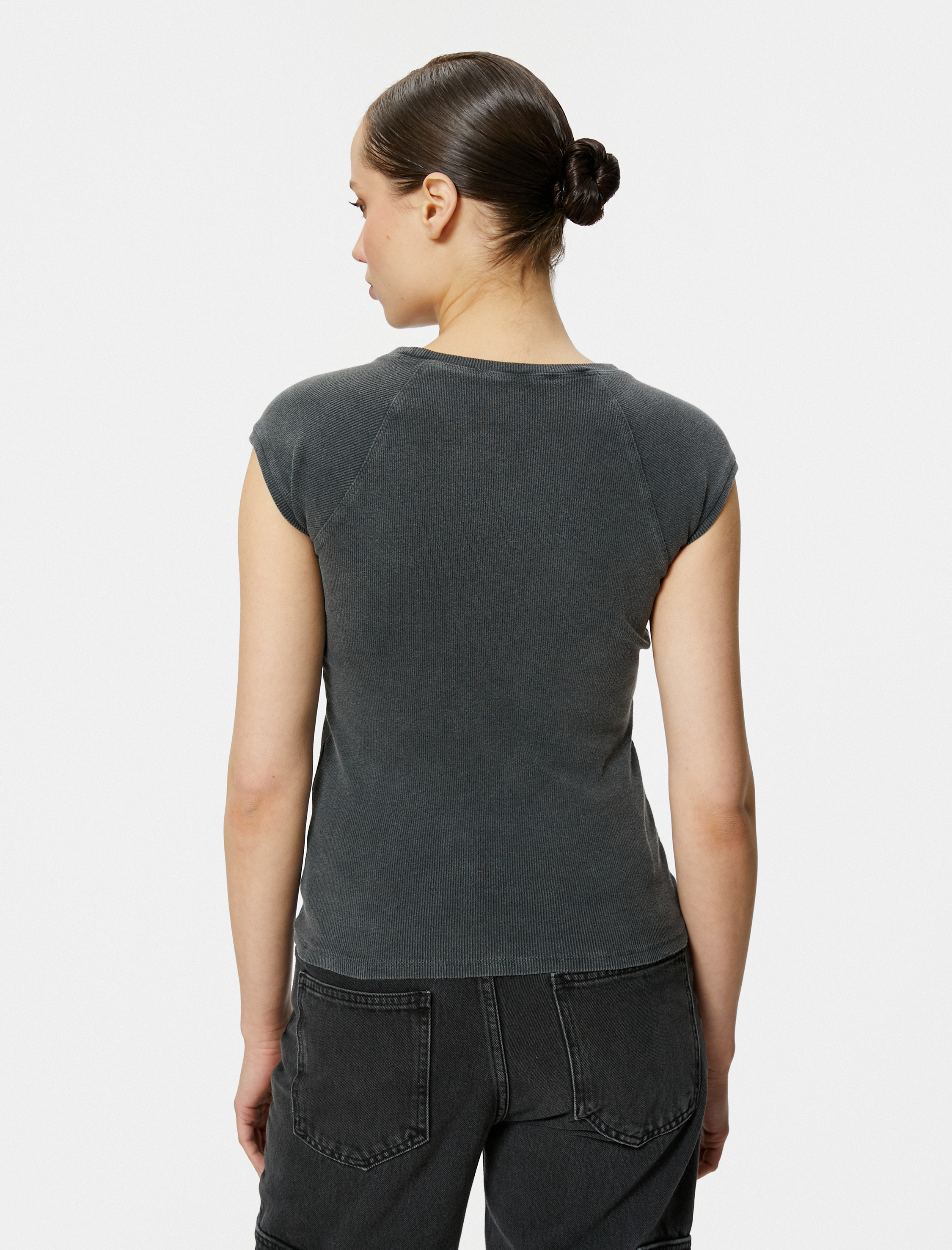   Kap Kol Bisiklet Yaka Tişört Pamuklu Ribanalı Slim Fit