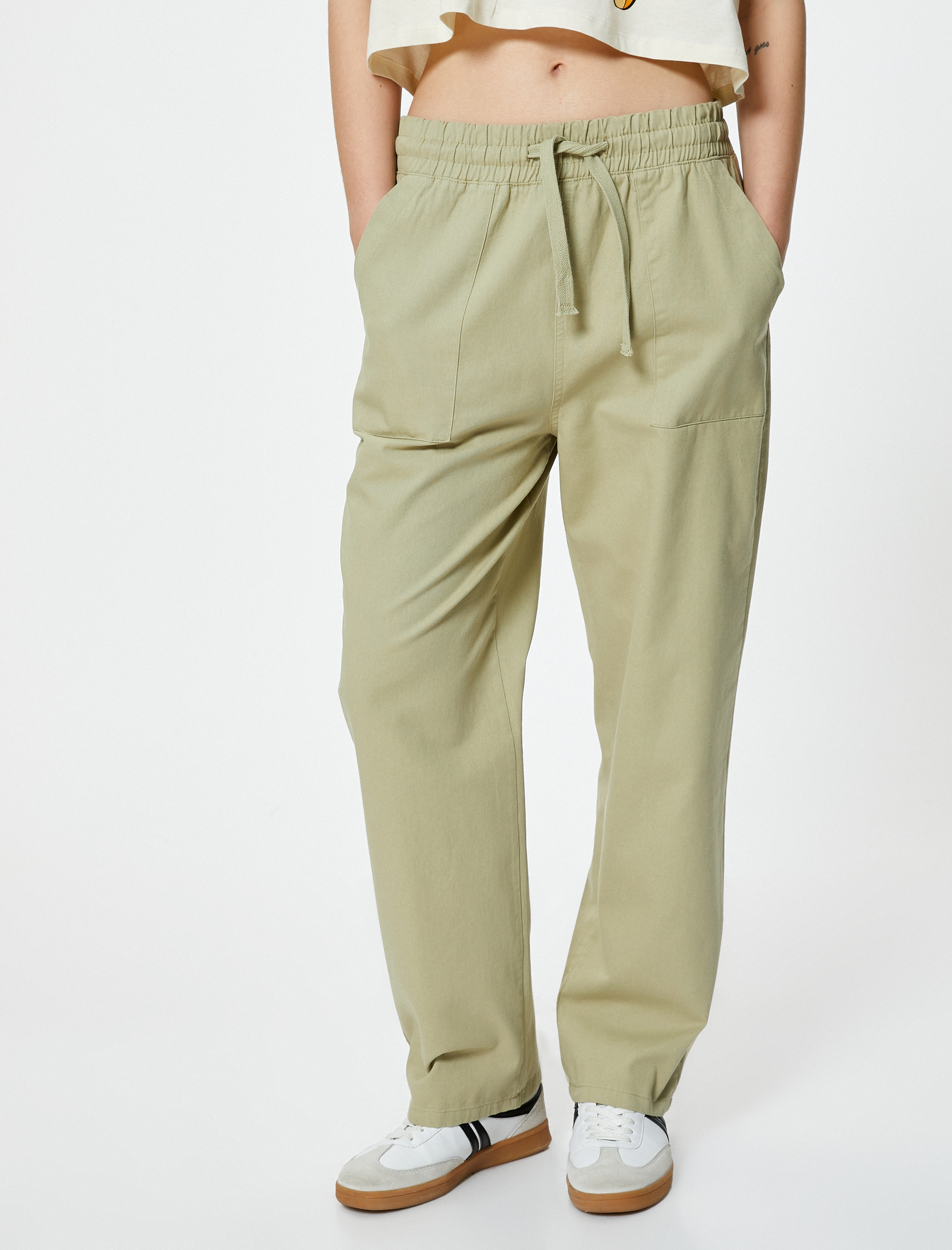   Kanvas Pantolon Pamuklu Rahat Kalıp Beli Bağlamalı